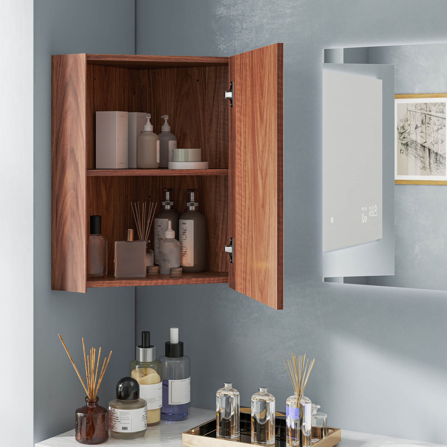 Costway 23.5" Wall Mounted Storage Organizer Corner Medicine Cabinet with Mirror