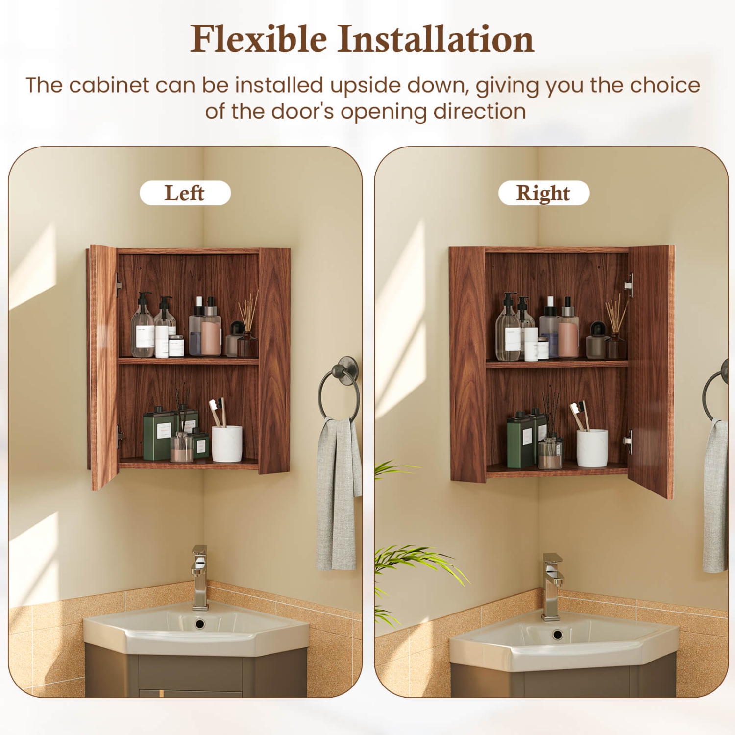 Costway 23.5" Wall Mounted Storage Organizer Corner Medicine Cabinet with Mirror