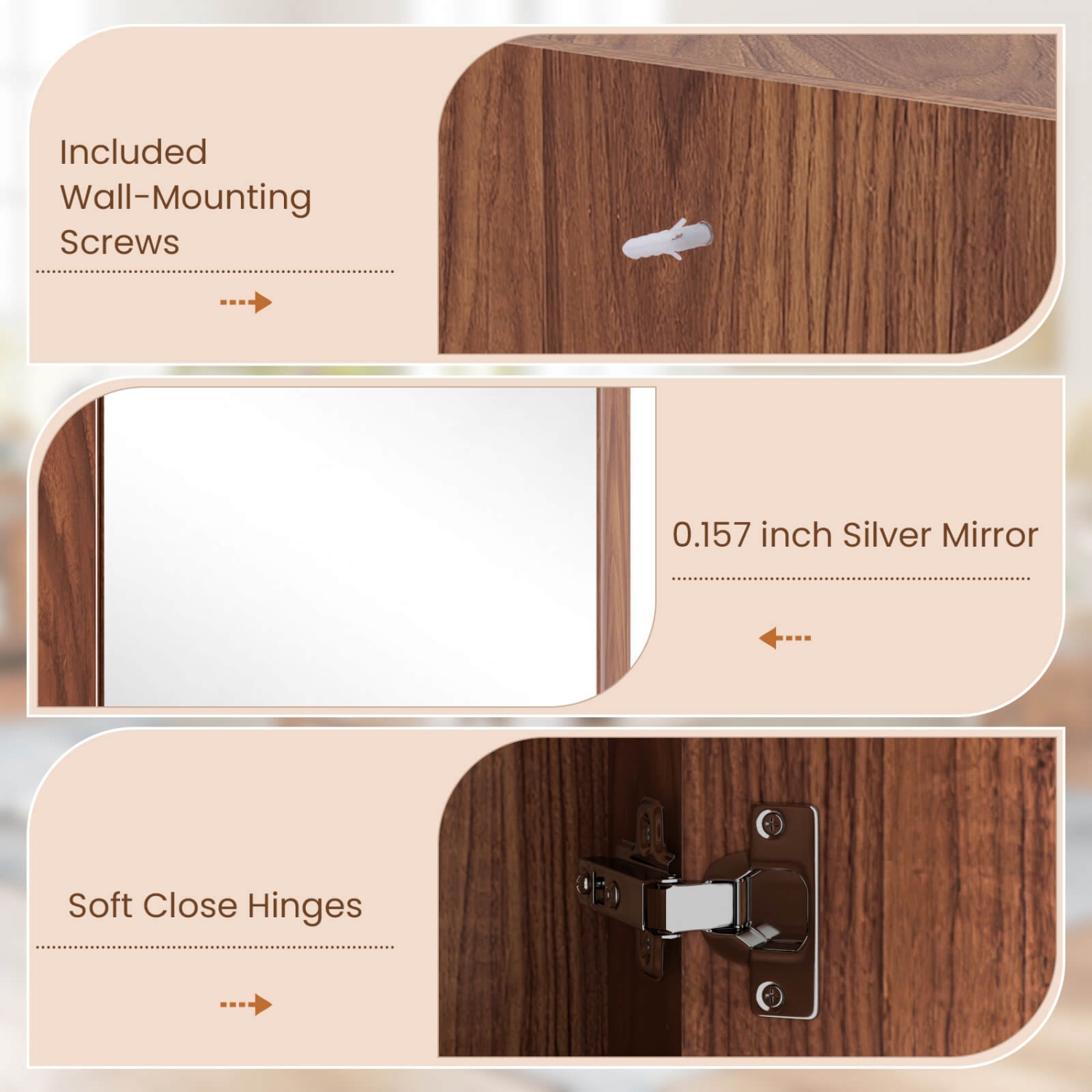 Costway 23.5" Wall Mounted Storage Organizer Corner Medicine Cabinet with Mirror