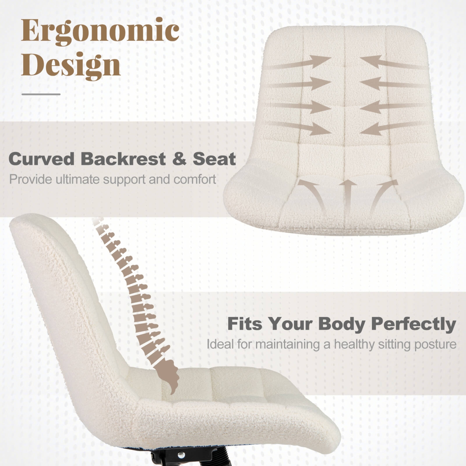 Costway Upholstered Armless Office Chair with Adjustable Height & Wheels for Small Spaces