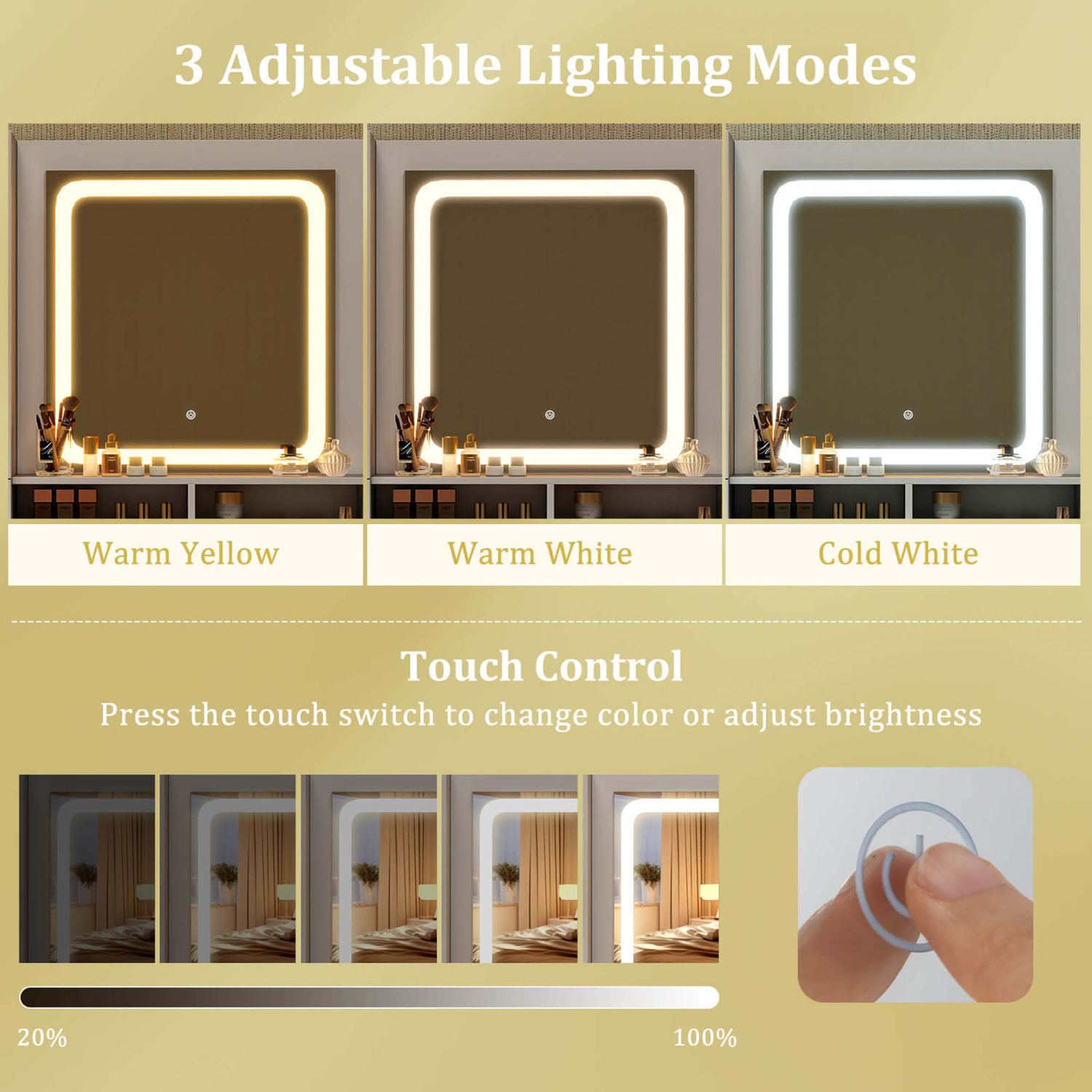 Costway Modern Vanity Set with Mirror and Lights 3 Lighting Modes & Adjustable Brightness