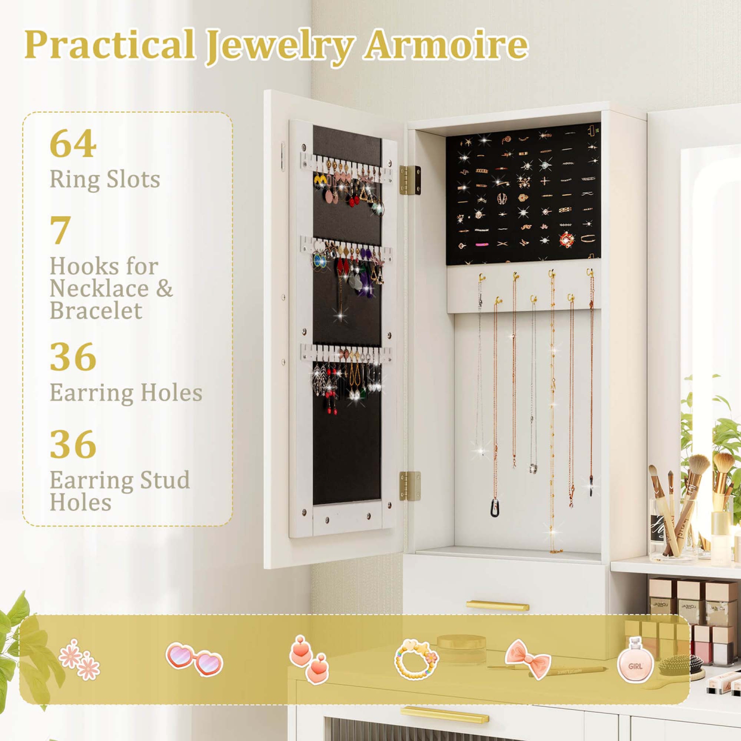 Costway Modern Vanity Set with Mirror and Lights 3 Lighting Modes & Adjustable Brightness