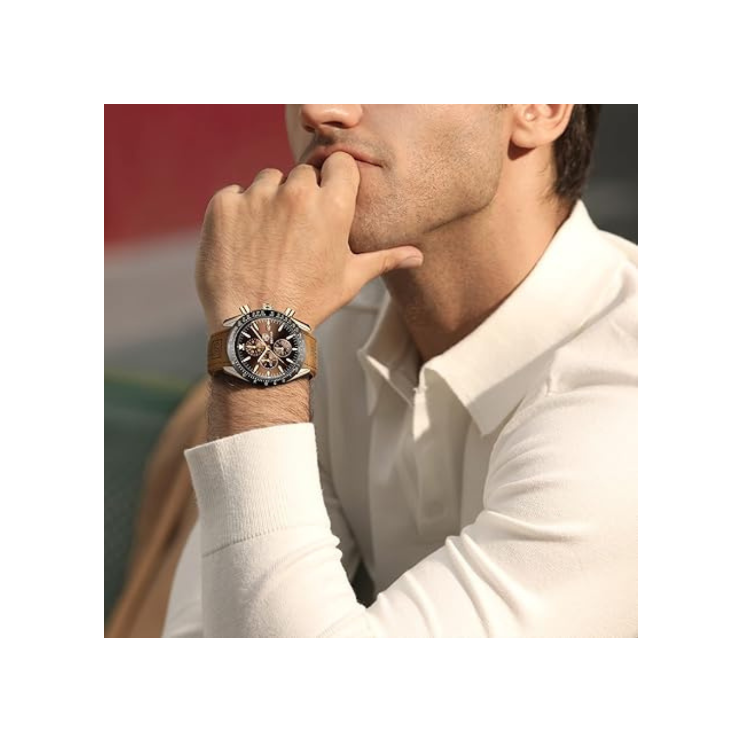 Mens Watches/Montre Homme Chronograph Analog Quartz Waterproof Wrist Watch for Men Business Casual Sport Date Dress Watch with Leather/Stainless