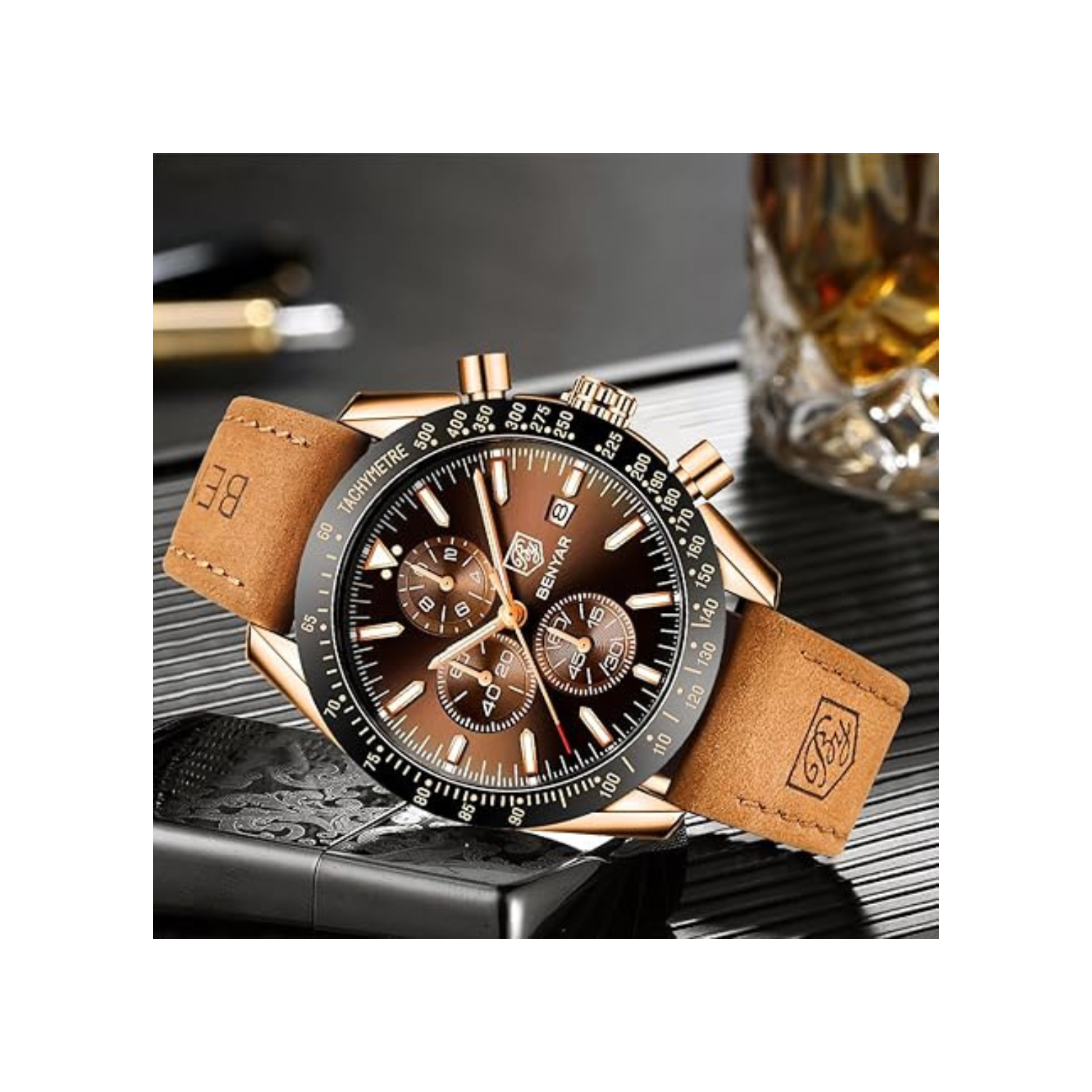 Mens Watches/Montre Homme Chronograph Analog Quartz Waterproof Wrist Watch for Men Business Casual Sport Date Dress Watch with Leather/Stainless