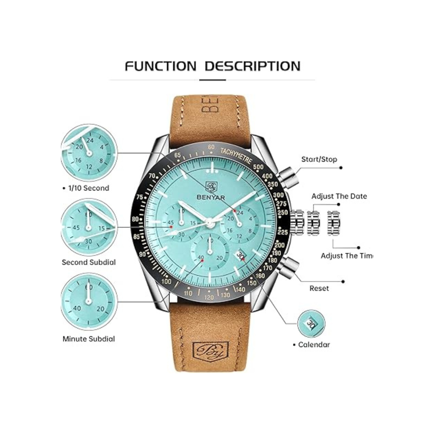 Mens Watches/Montre Homme Chronograph Analog Quartz Waterproof Wrist Watch for Men Business Casual Sport Date Dress Watch with Leather/Stainless