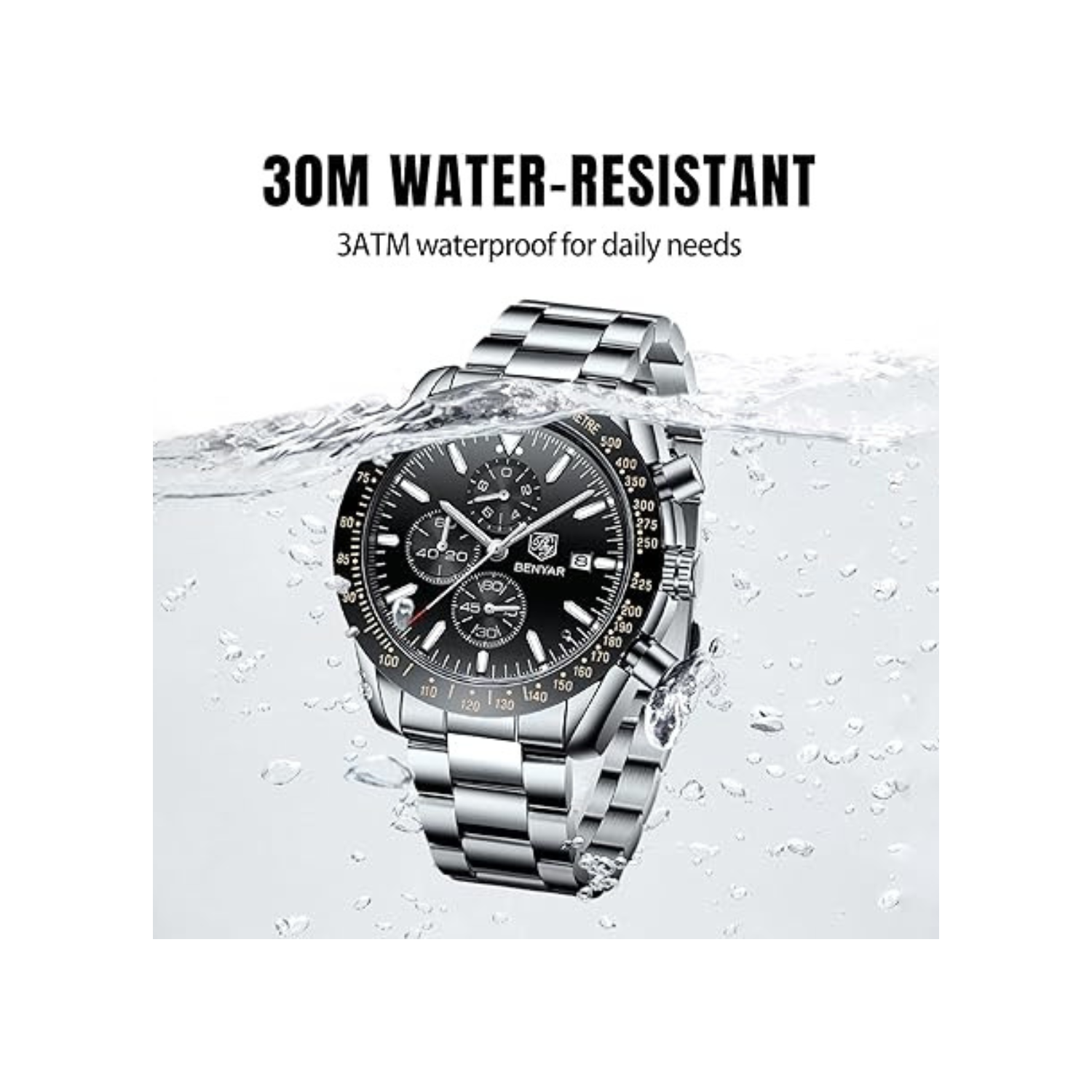 Mens Watches/Montre Homme Chronograph Analog Quartz Waterproof Wrist Watch for Men Business Casual Sport Date Dress Watch with Leather/Stainless