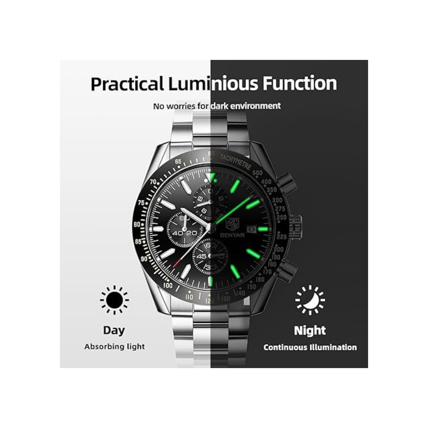 Mens Watches/Montre Homme Chronograph Analog Quartz Waterproof Wrist Watch for Men Business Casual Sport Date Dress Watch with Leather/Stainless