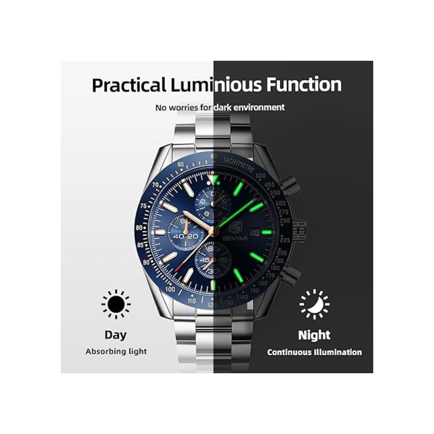 Mens Watches/Montre Homme Chronograph Analog Quartz Waterproof Wrist Watch for Men Business Casual Sport Date Dress Watch with Leather/Stainless