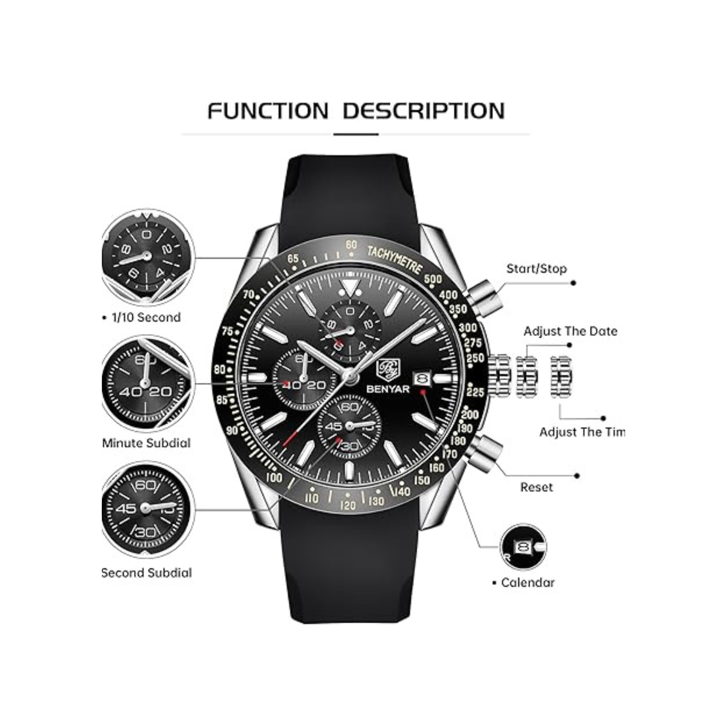 Mens Watches/Montre Homme Chronograph Analog Quartz Waterproof Wrist Watch for Men Business Casual Sport Date Dress Watch with Leather/Stainless