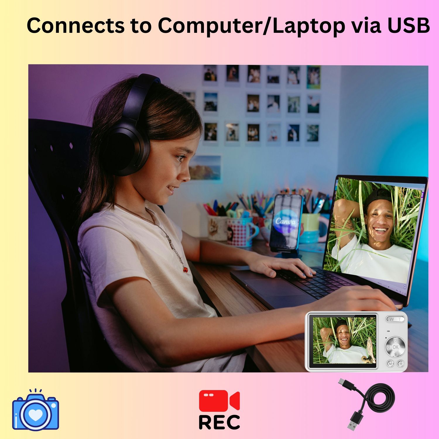 Appareil photo numérique 4K et enregistreur vidéo 48&nbsp;Mpx Appareil photo automatique 1080p zoomX HD 16X, carte mémoire 32&nbsp;Go, cadeau pour