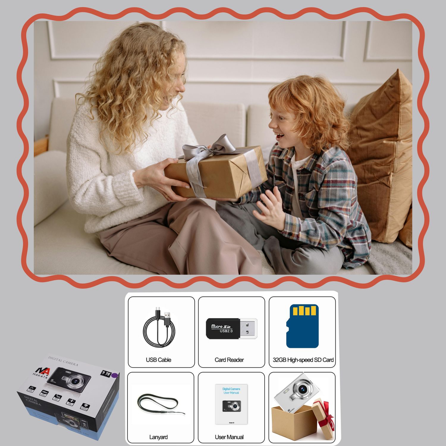 Appareil photo numérique 4K et enregistreur vidéo 48&nbsp;Mpx Appareil photo automatique 1080p zoomX HD 16X, carte mémoire 32&nbsp;Go, cadeau pour