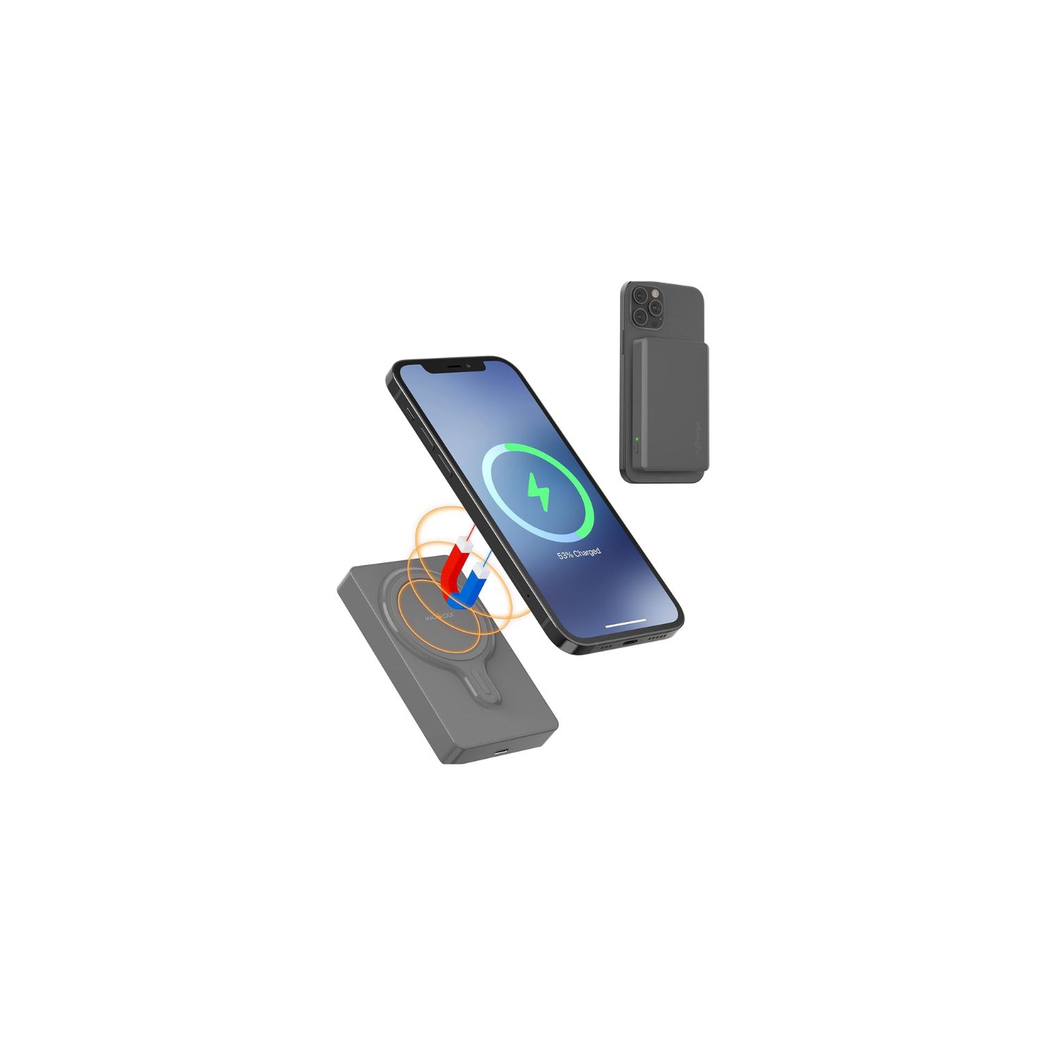 MyCharge Portable Charger Wireless Magnetic Power Bank | Compatible with MagSafe Battery Pack and USB C Cable | Color: Graphite