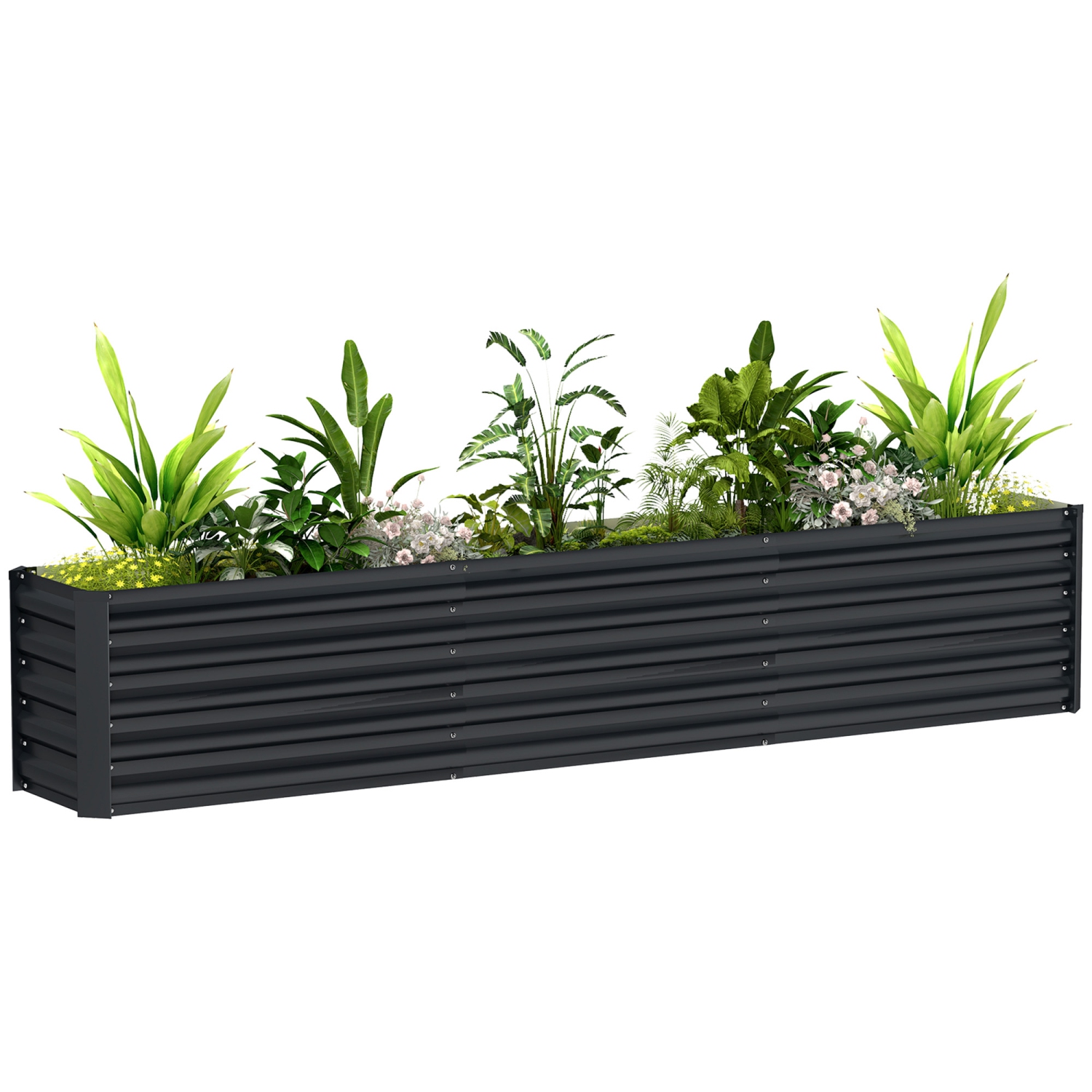 Outsunny Galvanized Raised Garden Bed, 8 x 1.3 x 1.5ft Rectangular Planter Box, Reinforced Outdoor Raised Bed with Open Bottom for Vegetables,