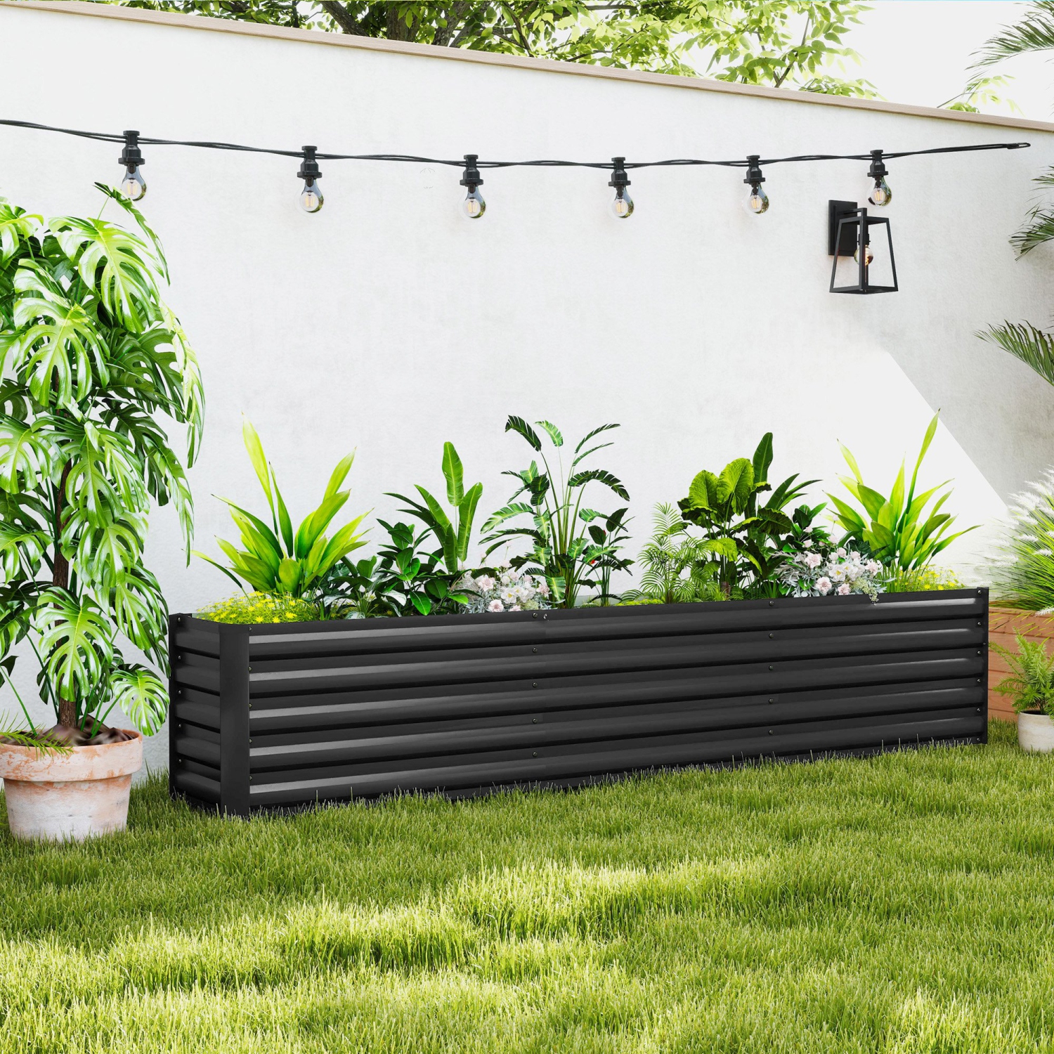 Outsunny Galvanized Raised Garden Bed, 8 x 1.3 x 1.5ft Rectangular Planter Box, Reinforced Outdoor Raised Bed with Open Bottom for Vegetables,