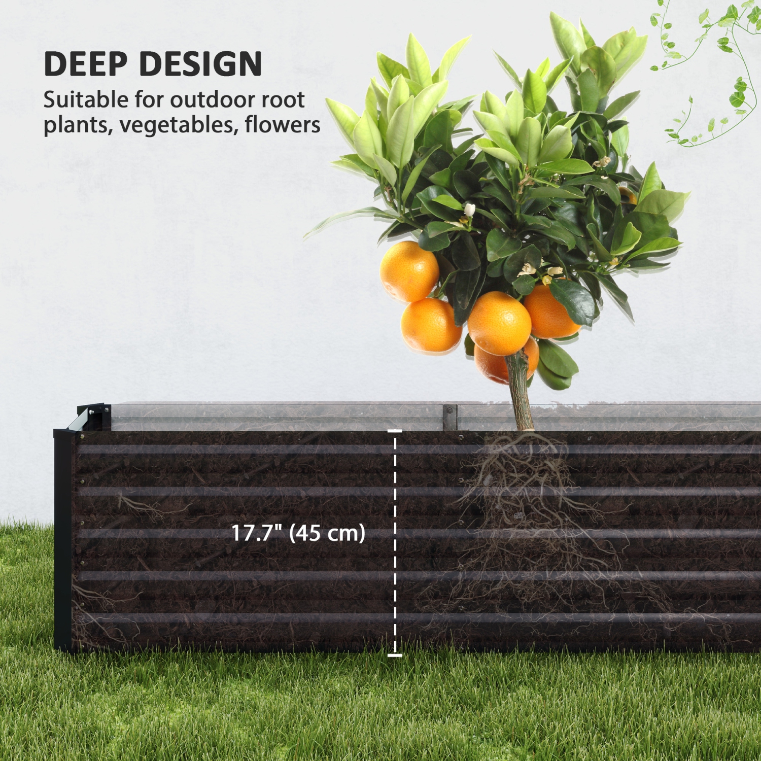 Outsunny Galvanized Raised Garden Bed, 8 x 1.3 x 1.5ft Rectangular Planter Box, Reinforced Outdoor Raised Bed with Open Bottom for Vegetables,