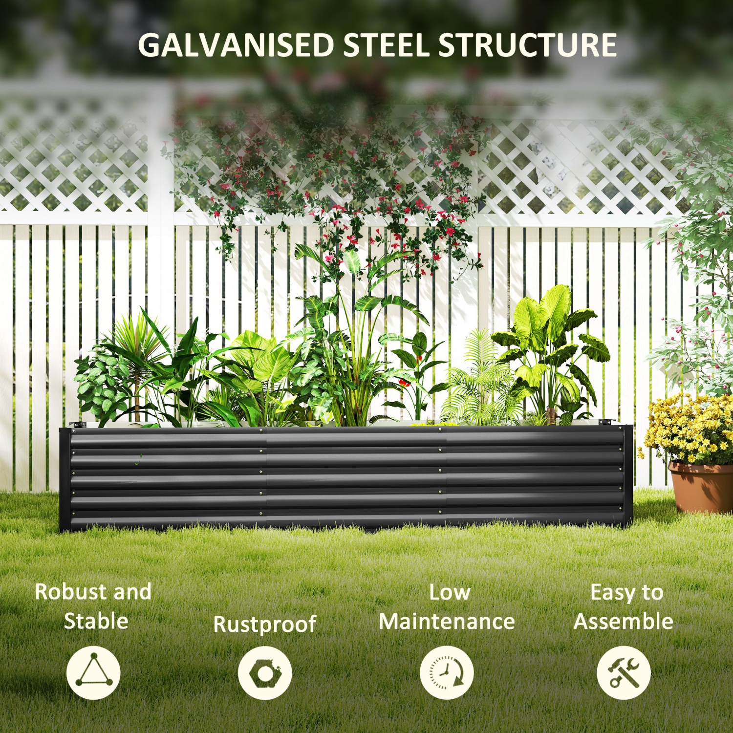 Outsunny Galvanized Raised Garden Bed, 8 x 1.3 x 1.5ft Rectangular Planter Box, Reinforced Outdoor Raised Bed with Open Bottom for Vegetables,