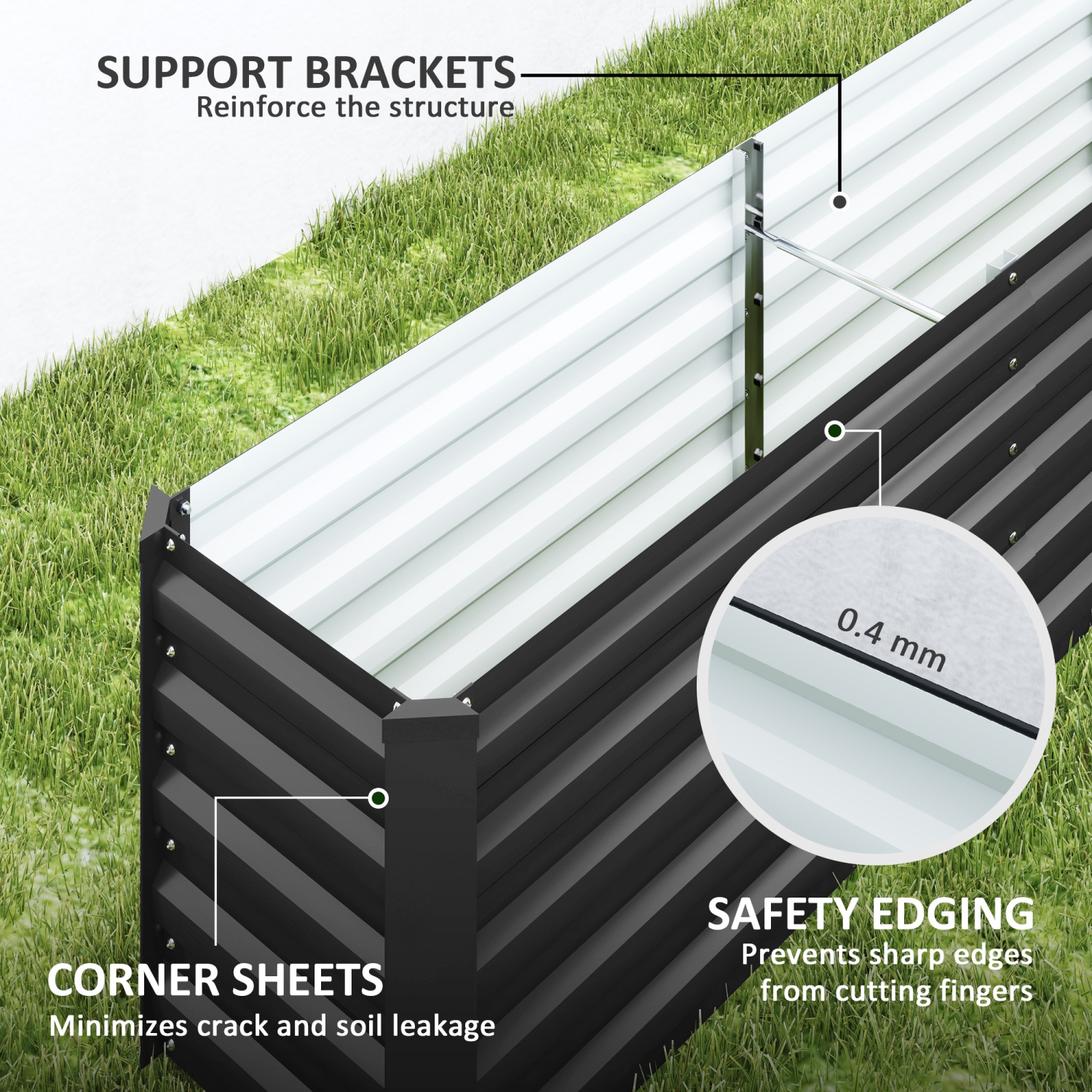Outsunny Galvanized Raised Garden Bed, 8 x 1.3 x 1.5ft Rectangular Planter Box, Reinforced Outdoor Raised Bed with Open Bottom for Vegetables,