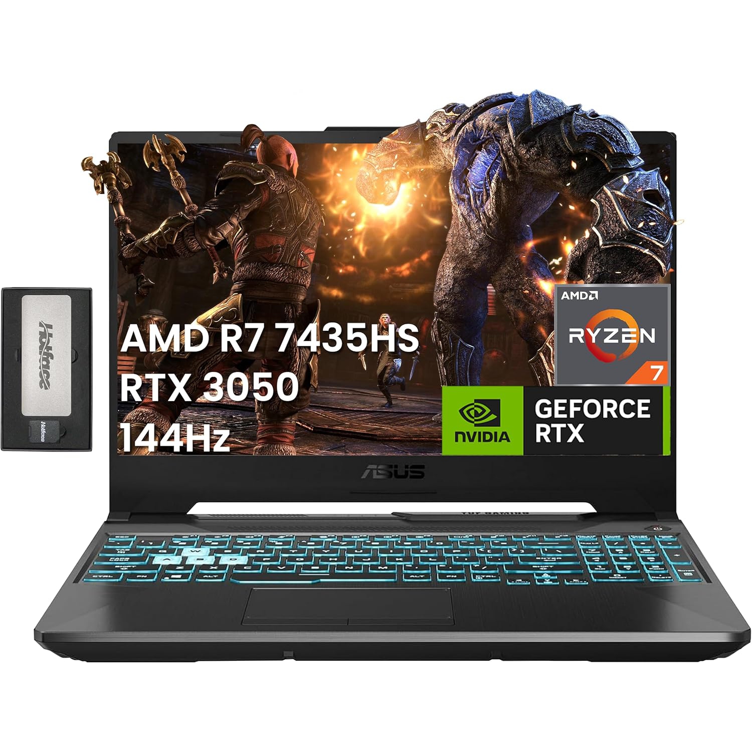 ASUS TUF A15 15.6" 144Hz FHD Gaming Laptop, AMD Ryzen 7 7435HS, 64GB DDR5, 2TB PCIe SSD, NVIDIA GeForce RTX 3050, Backlit Keyboard, Win 11 Pro, Black, 256GB Docking Station Set