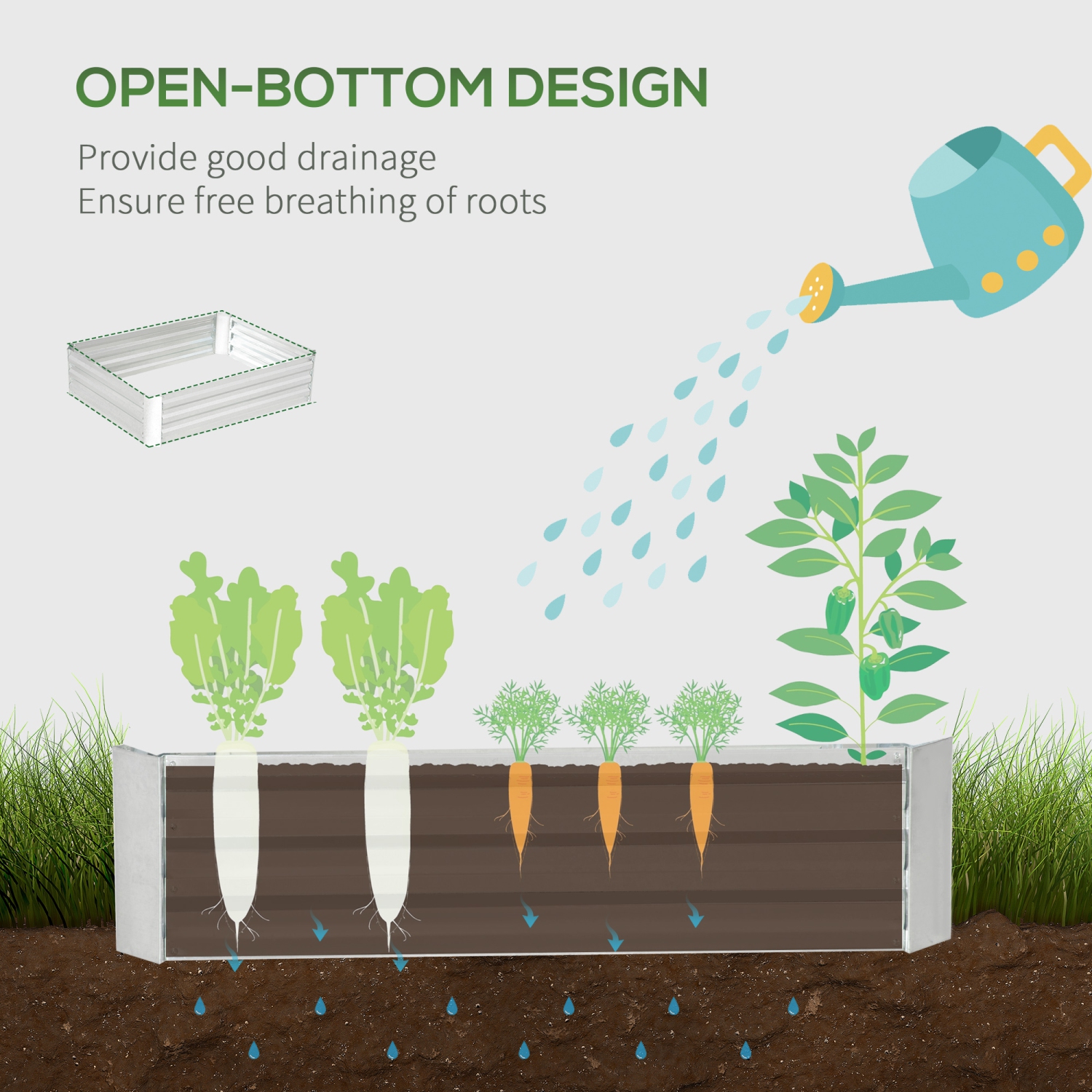 Outsunny Galvanized Raised Garden Bed, 4' x 3' x 1' Outdoor Metal Planter Box, Standing Raised Bed for Growing Flowers, Herbs and Vegetables, Silver