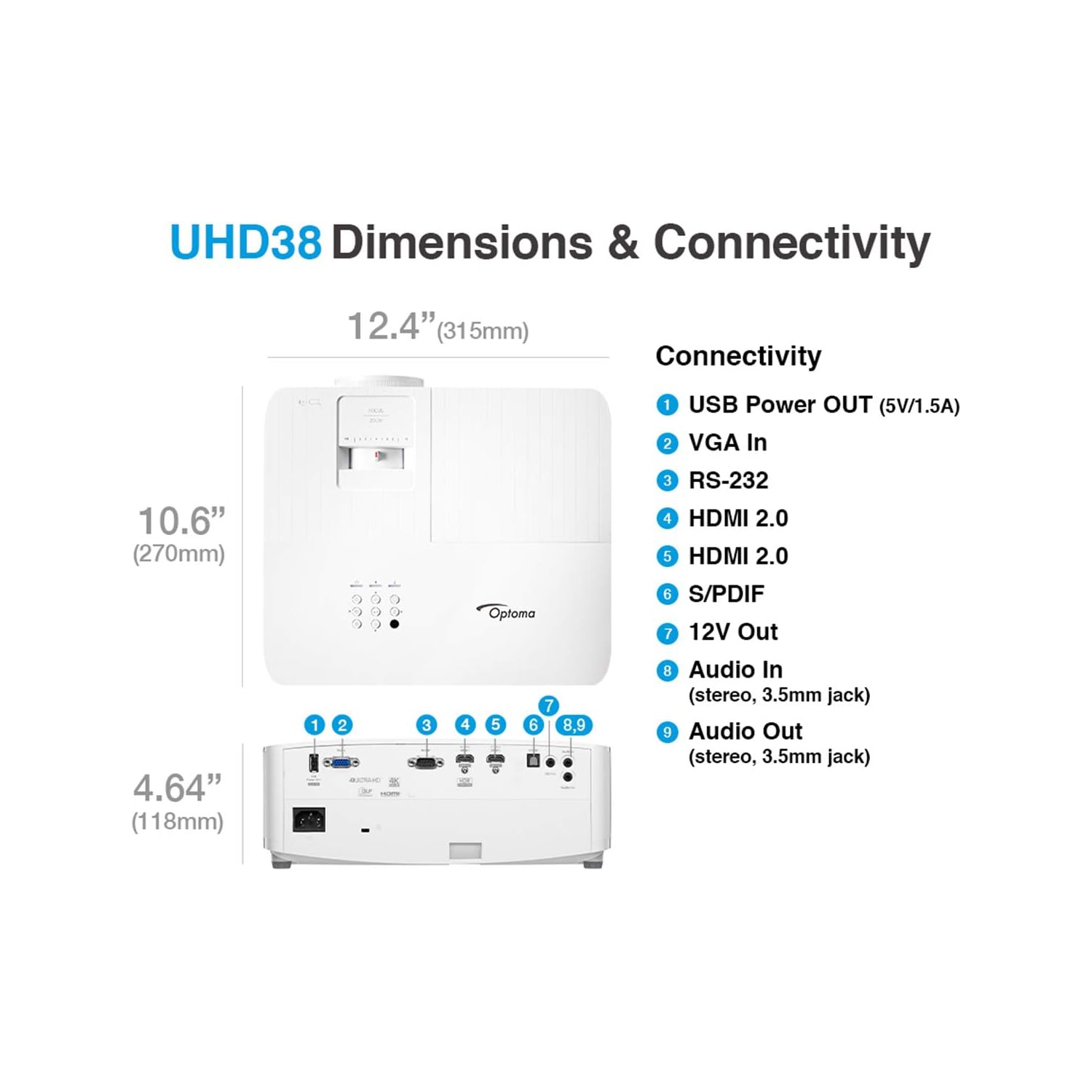Projecteur de jeu UHD 4K UHD38 lumineux d'Optoma | 4000 lumens | Temps de réponse 4,2&nbsp;ms à 1080p avec mode de jeu amélioré - Boîte ouverte