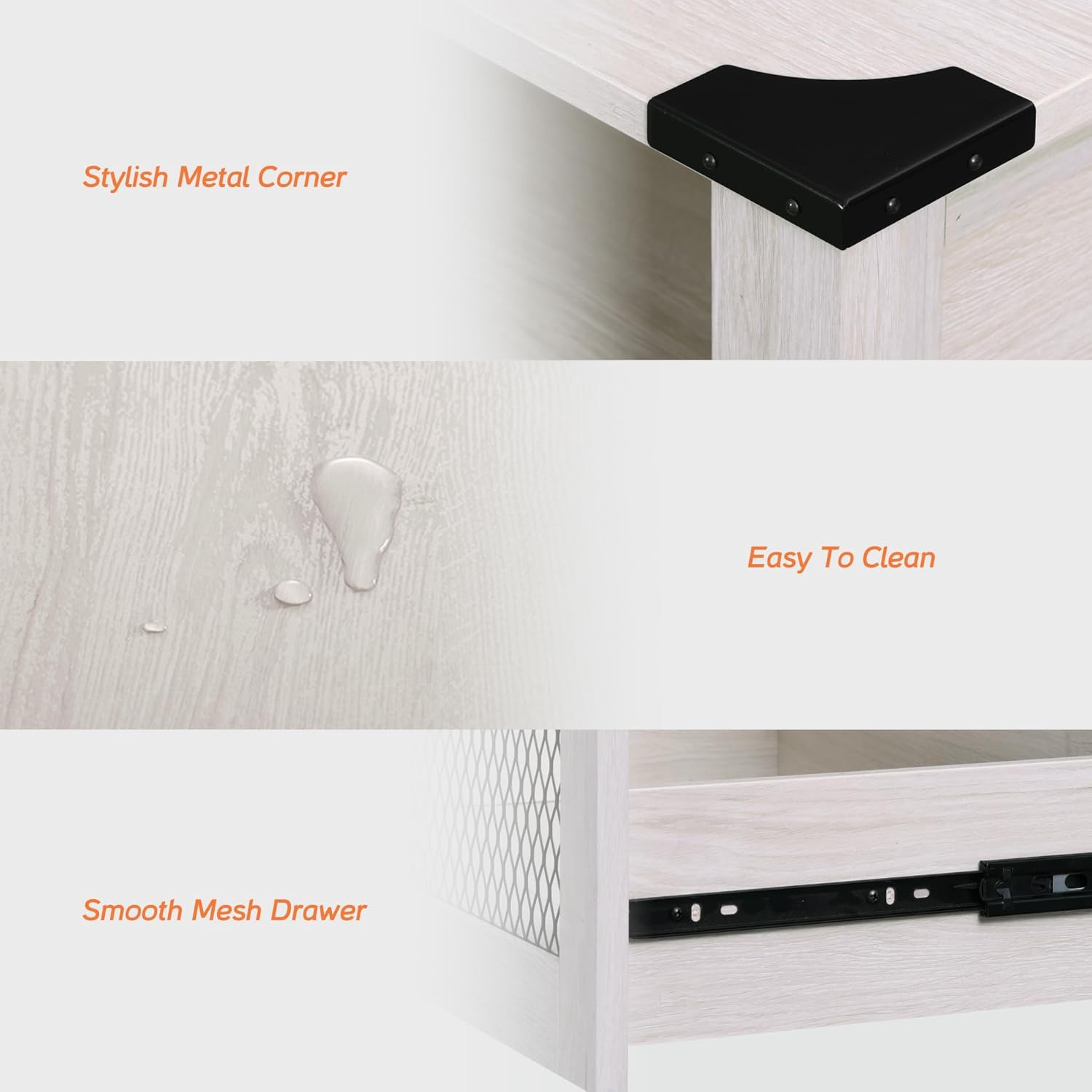 Table de chevet WAMPAT avec tiroirs, grande table de chevet à 3 tiroirs pour la chambre à coucher, tables de bout avec commode pour le salon, blanc