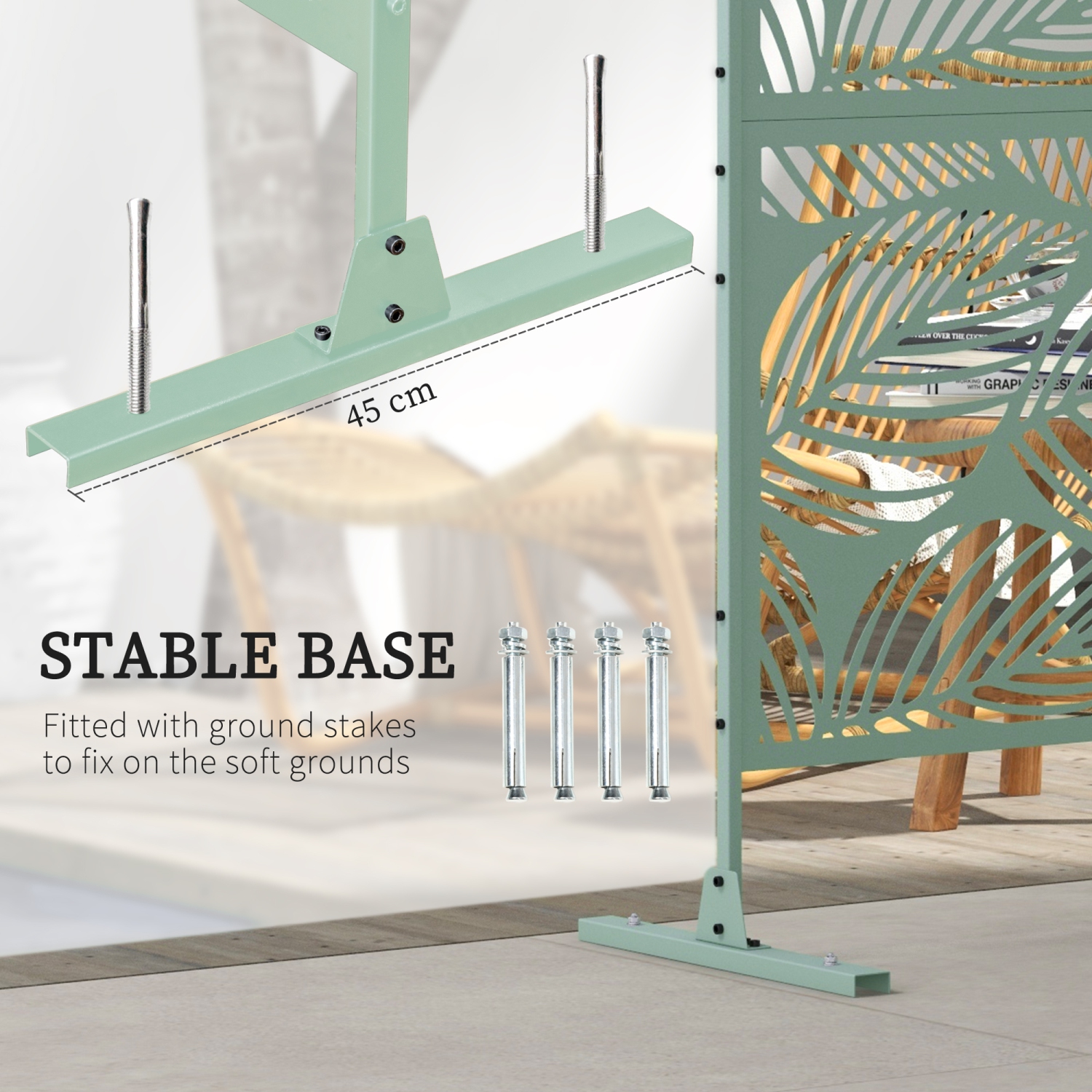 Écran d'intimité extérieur en métal Outsunny, séparateur extérieur décoratif avec support et vis d'extension, panneau d'intimité autonome pour