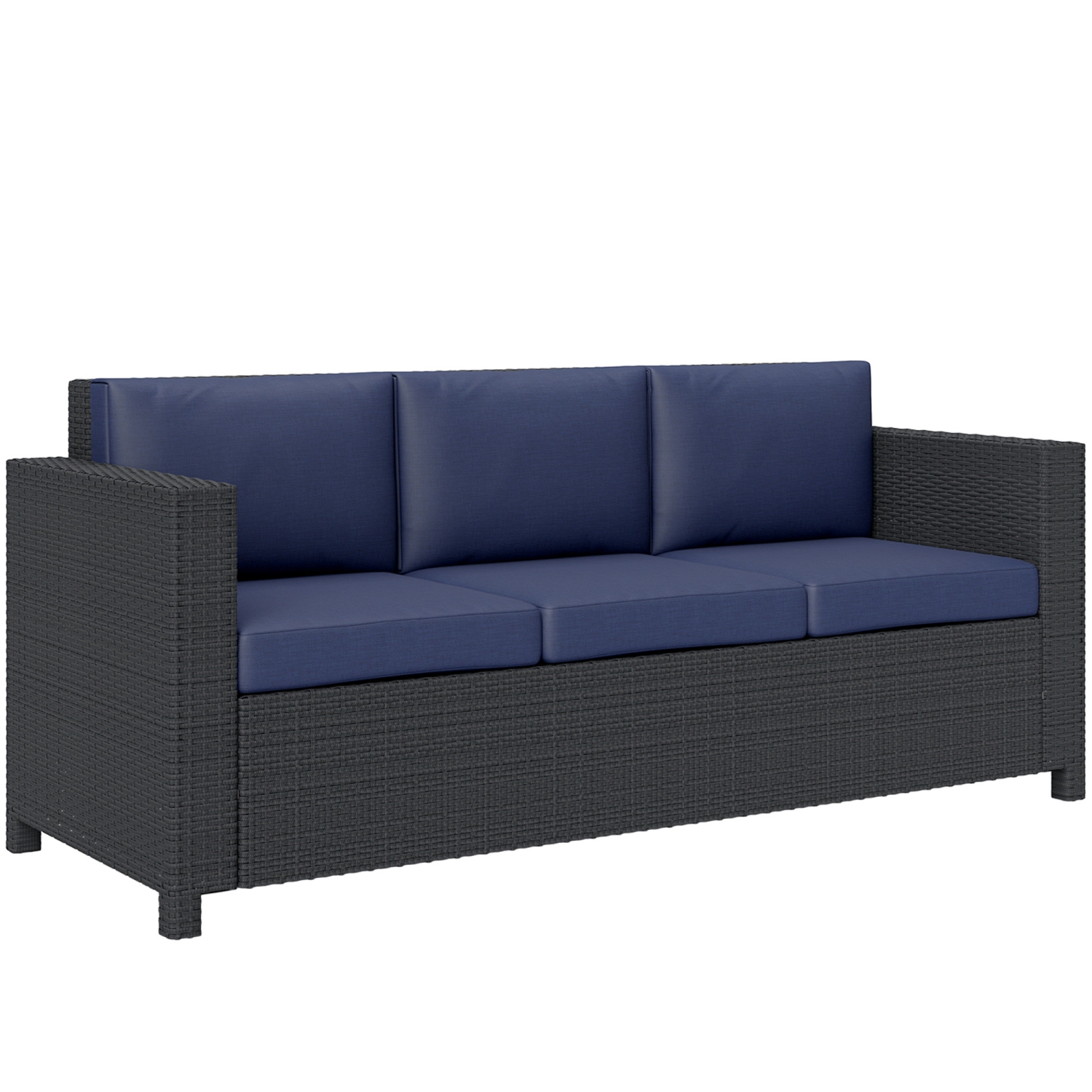 Outsunny Deluxe – Canapé de jardin en osier de rotin, 3 places, mobilier de jardin extérieur avec coussin, bleu marine