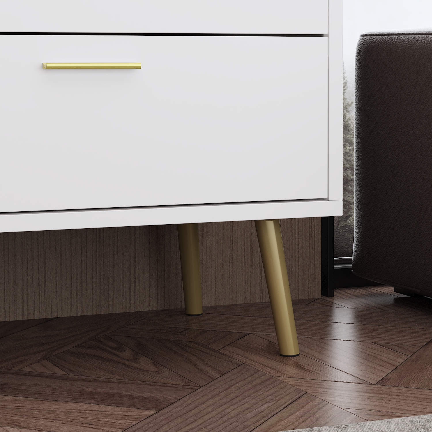 Homsee – Commode en bois à 6 tiroirs avec pattes en métal doré, commode de rangement moderne pour chambre, salon et couloir, blanc