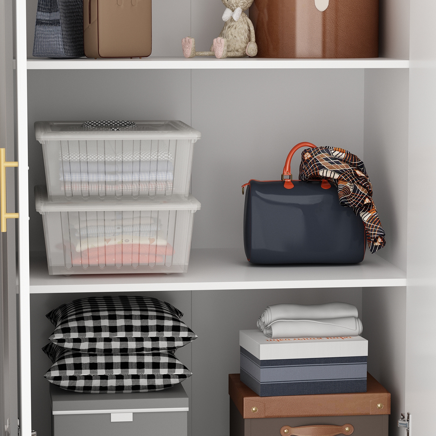 Homsee – Armoire spacieuse à 4 6 portes avec tablettes et tiroirs réglables, blanc