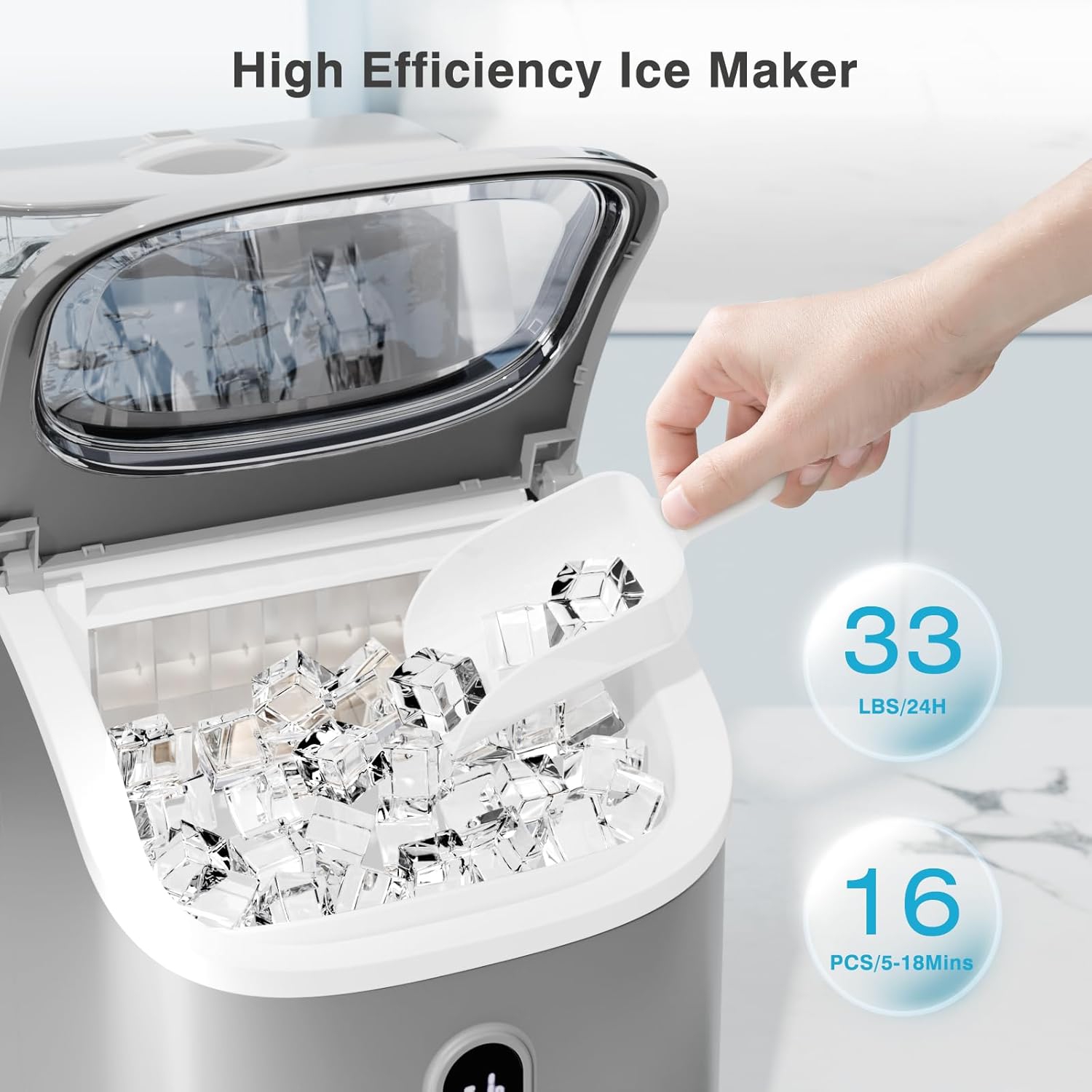 Machine à glaçons de comptoir de ZAFRO jusqu'à 33 lb of Ice a Day avec autonettoyage, 9 pièces/5 min, machine à glaçons portative avec réservoir