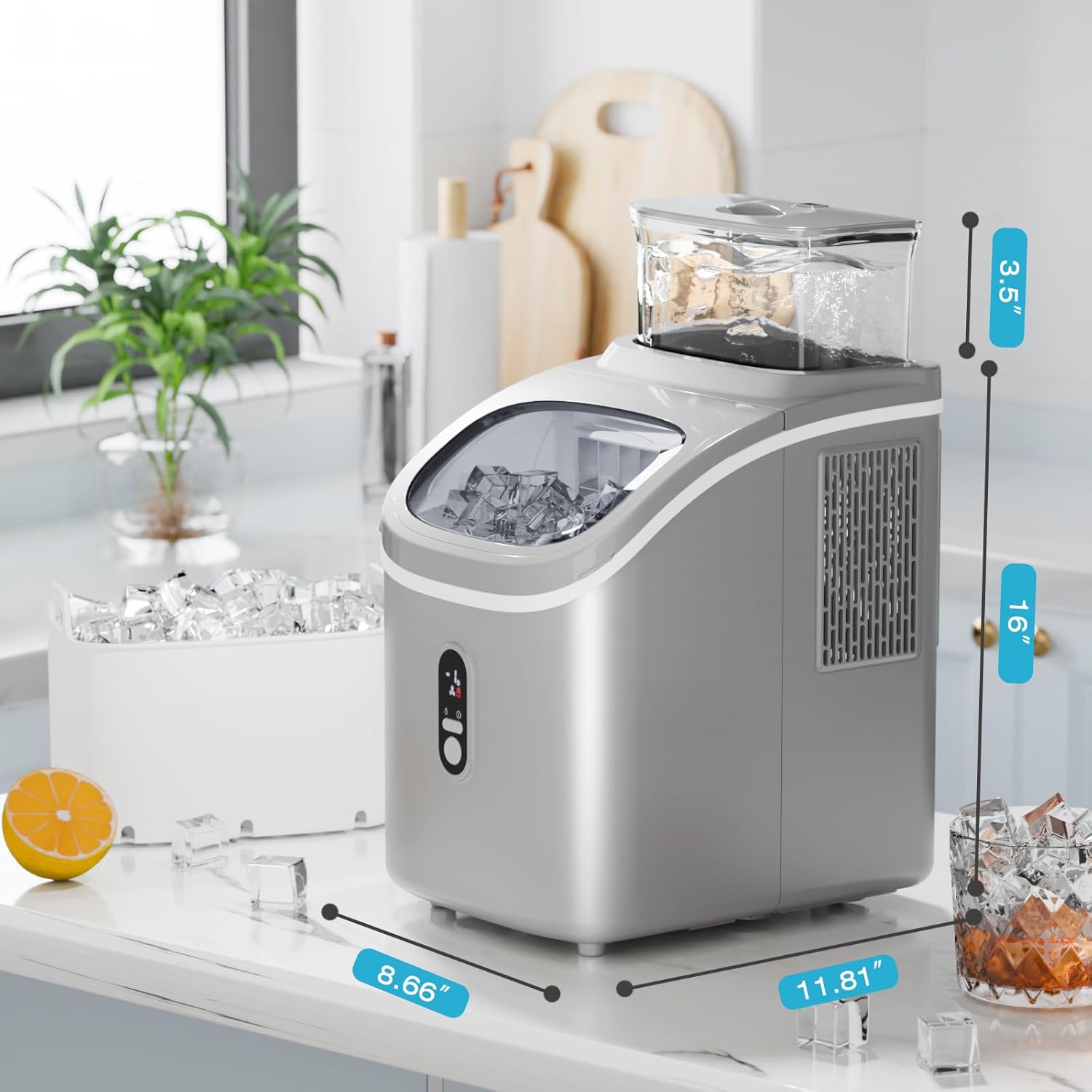 Machine à glaçons de comptoir de ZAFRO jusqu'à 33 lb of Ice a Day avec autonettoyage, 9 pièces/5 min, machine à glaçons portative avec réservoir