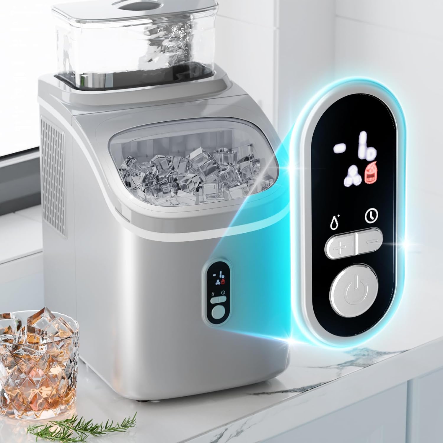 Machine à glaçons de comptoir de ZAFRO jusqu'à 33 lb of Ice a Day avec autonettoyage, 9 pièces/5 min, machine à glaçons portative avec réservoir