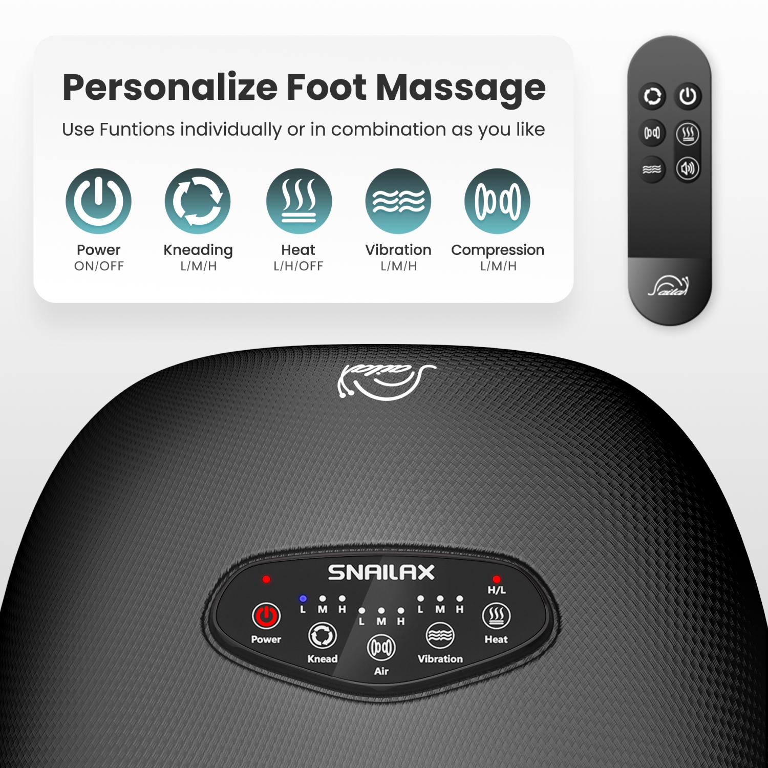 Snailax Shiatsu Deep Kneading Foot Massager with Heat, with Remote Control - 52A2RC