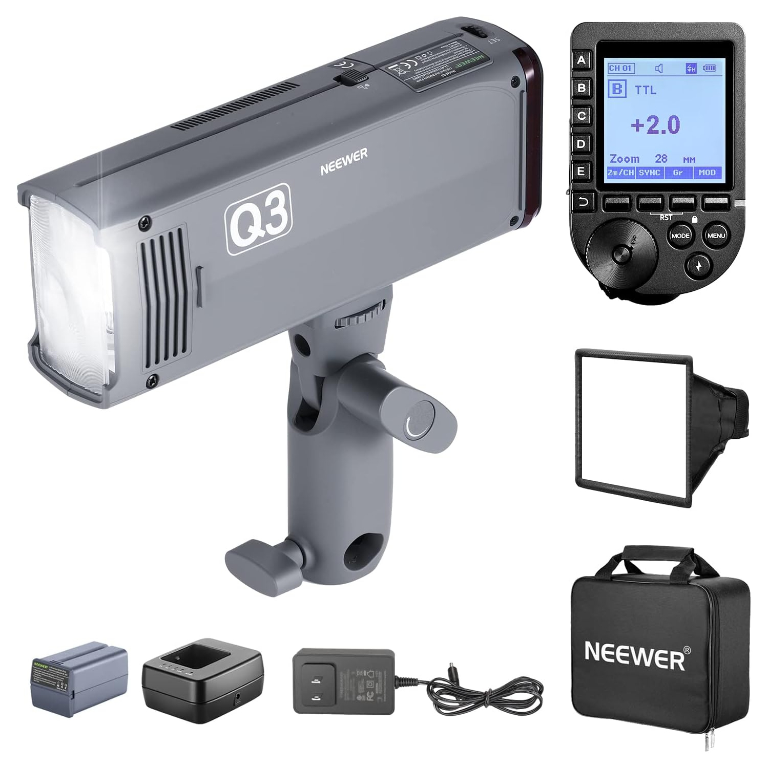 Remis à neuf - Flash TTL NEEWER T3 200Ws 2,4 G (version 2ᵉ), monochrome pour photographie à lumière stroboscopique 1/8000 HSS avec déclencheur QPRO-C