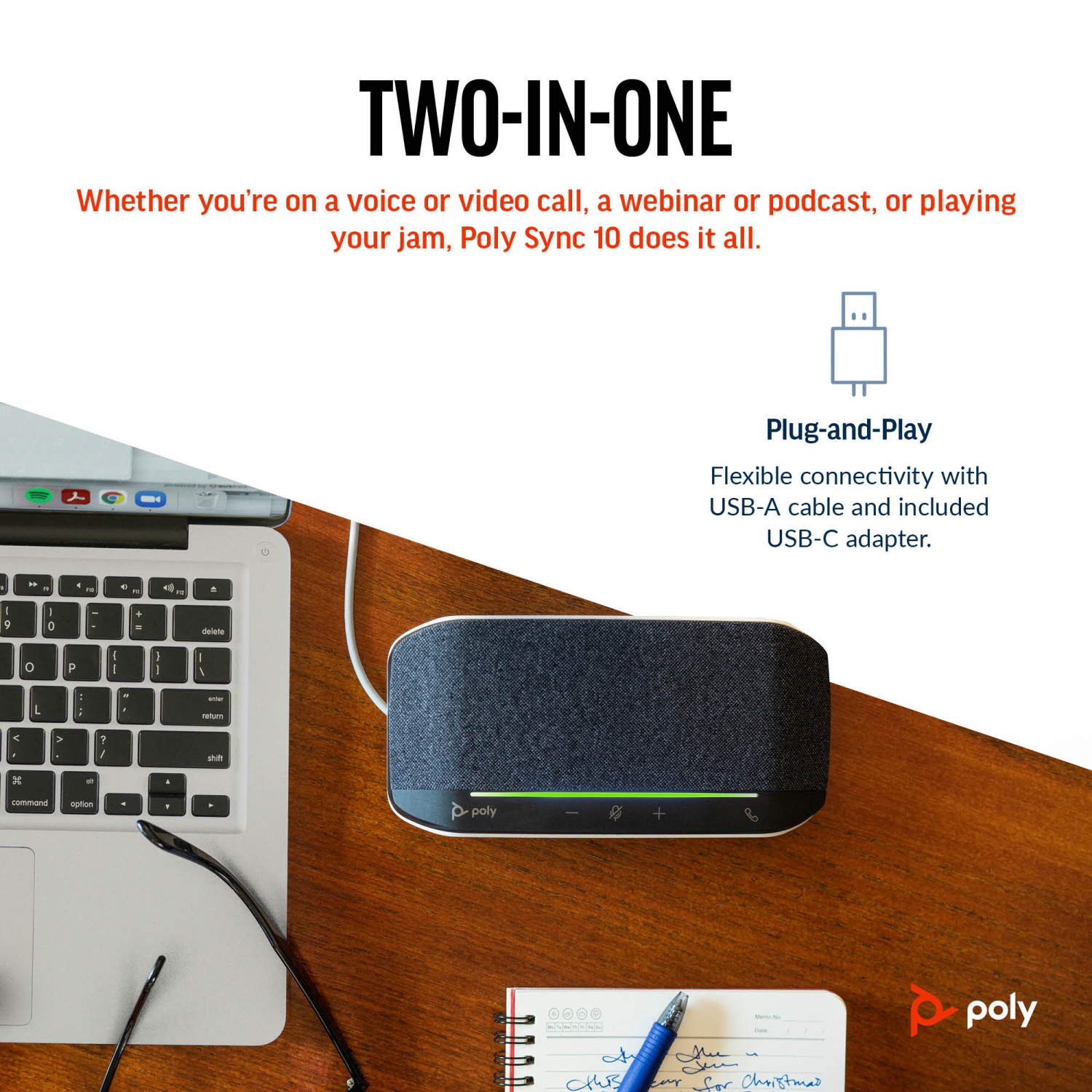 Haut-parleur mains libres avec fil USB-A/C Poly Sync 10 de HP - Noir -