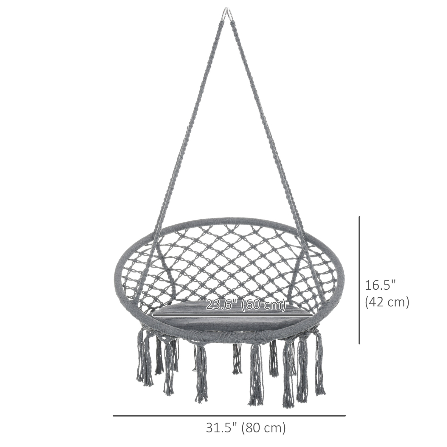 Chaise-hamac de patio Outsunny, balancelle-hamac suspendue en corde pour l'intérieur et l'extérieur avec dossier, mélange de coton-polyester,