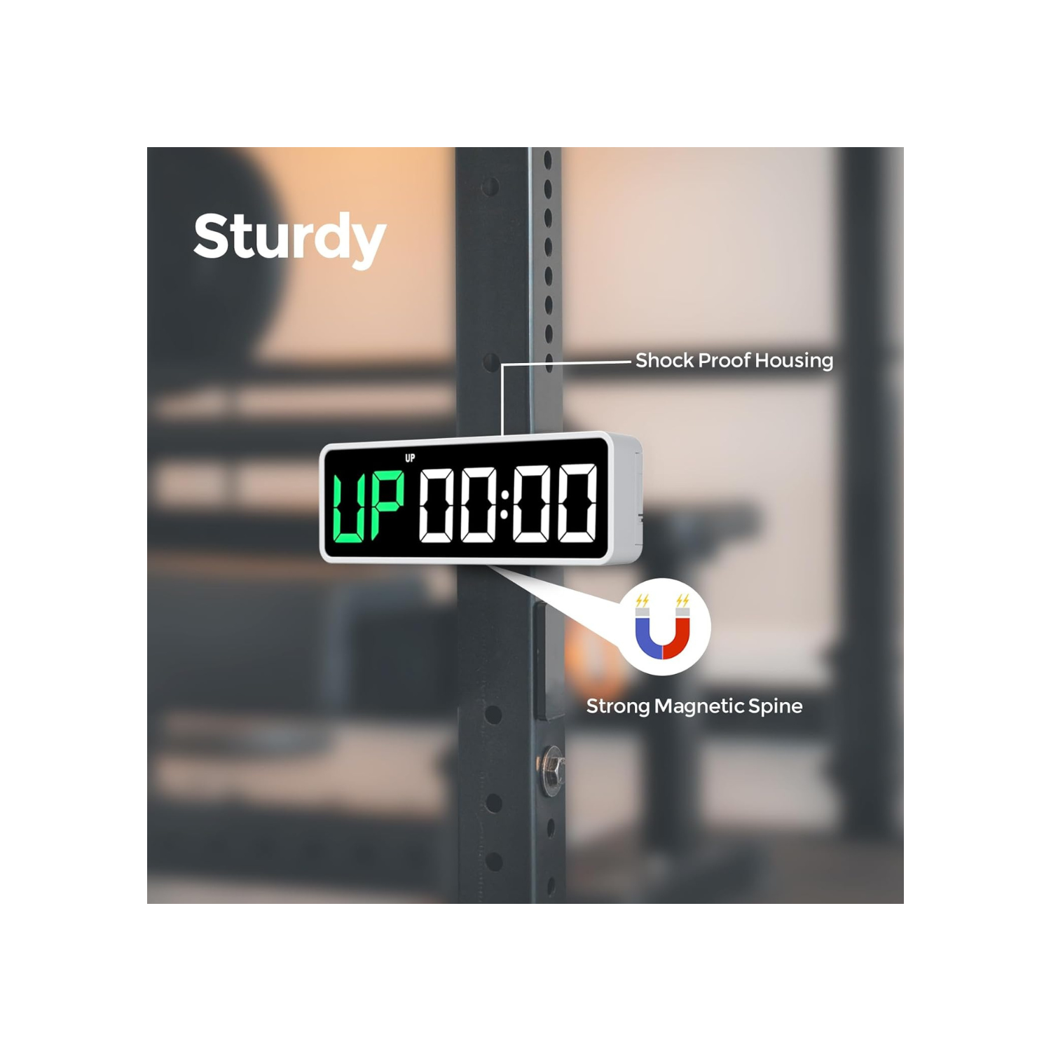 Portable Gym Timer Clock for Home Garage, Countdown/UP, Stopwatch, Workout Interval Timer with Powerful Battery, Strong Magnet, Adjustable Volume,