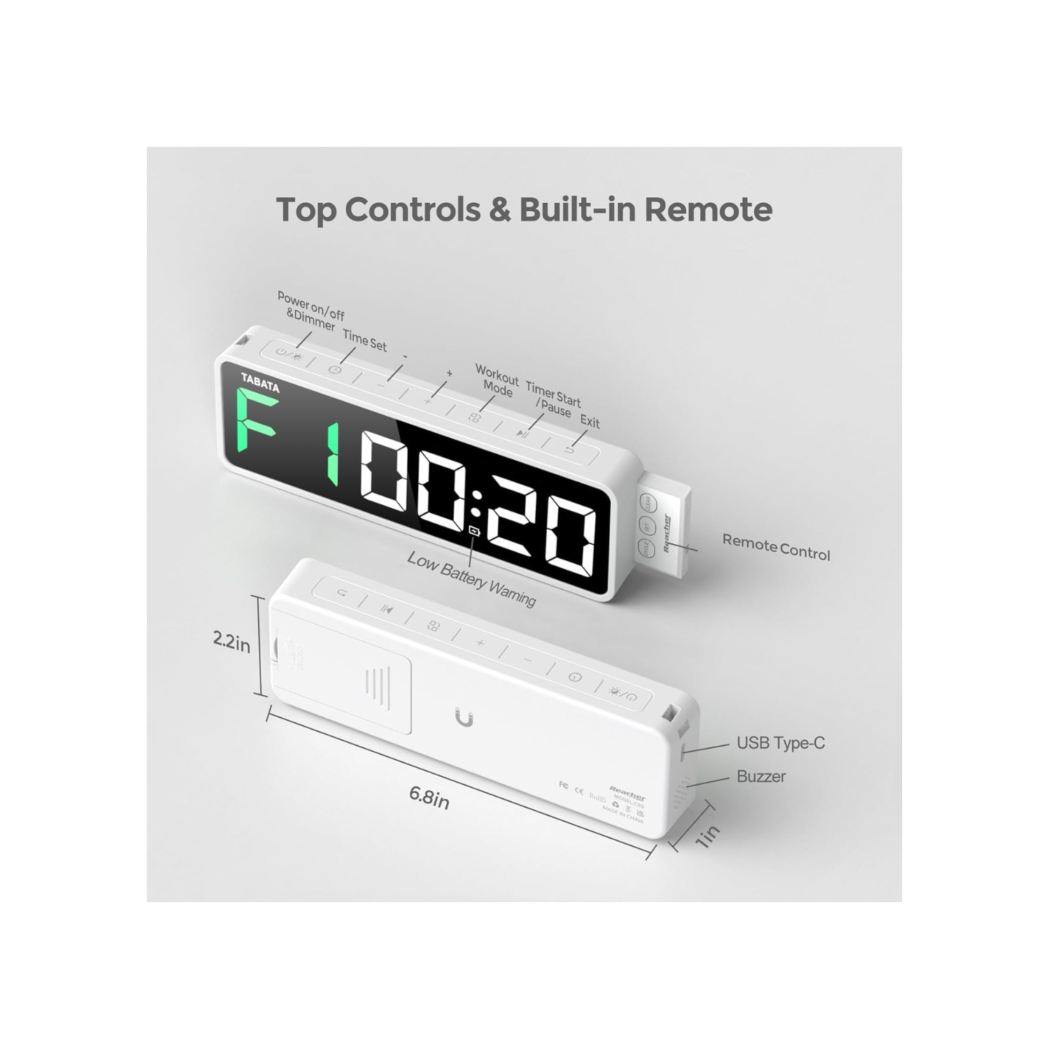 Portable Gym Timer Clock for Home Garage, Countdown/UP, Stopwatch, Workout Interval Timer with Powerful Battery, Strong Magnet, Adjustable Volume,