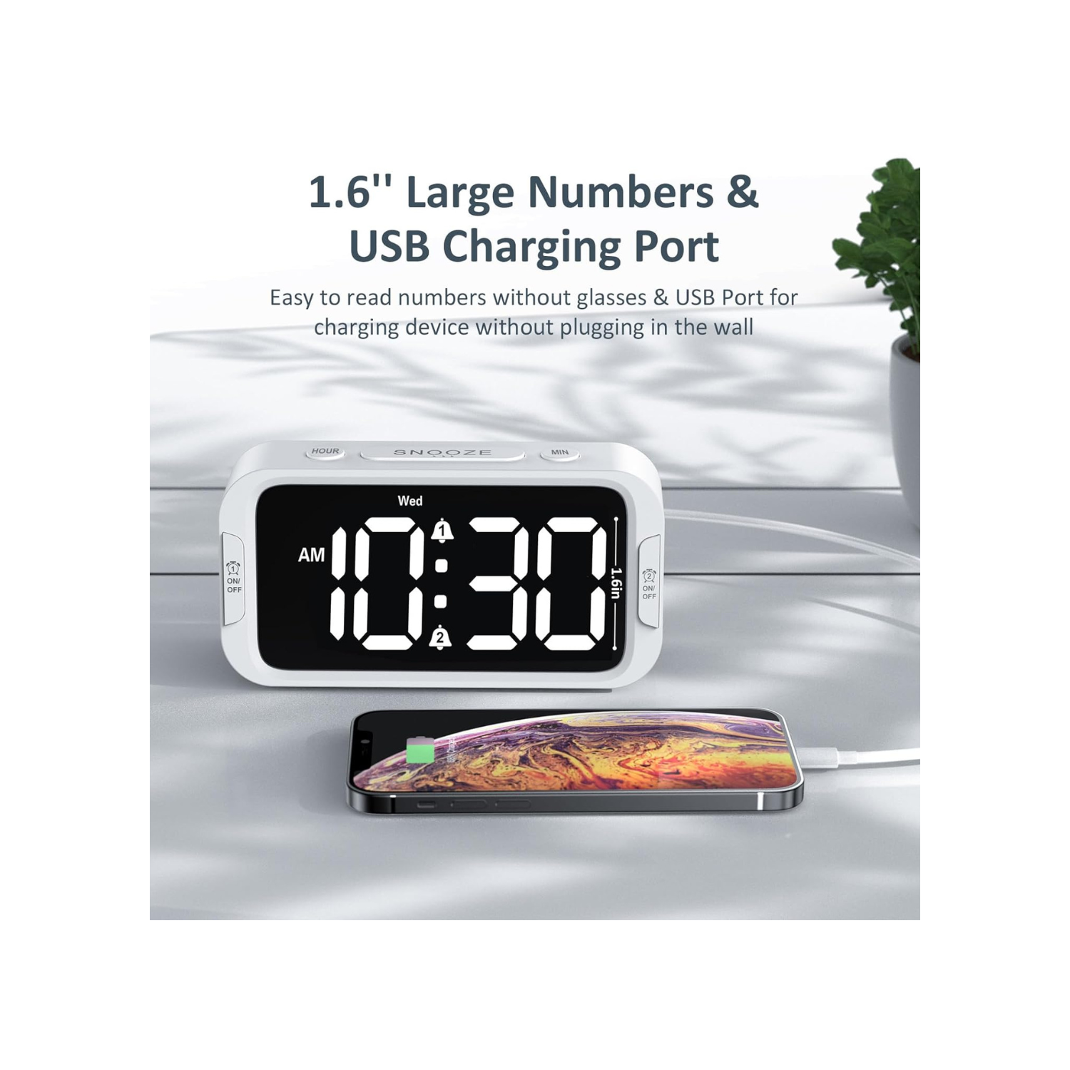 Odokee Digital Dual Alarm Clock for Bedroom, Easy to Set, 0-100% Dimmer, USB Charger, 5 Sounds Adjustable Volume, Weekday/Weekend Mode, Snooze,