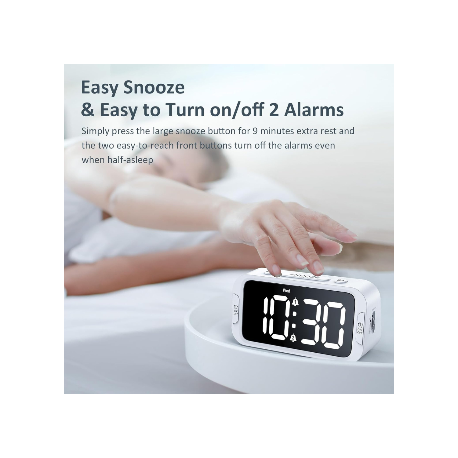 Odokee Digital Dual Alarm Clock for Bedroom, Easy to Set, 0-100% Dimmer, USB Charger, 5 Sounds Adjustable Volume, Weekday/Weekend Mode, Snooze,