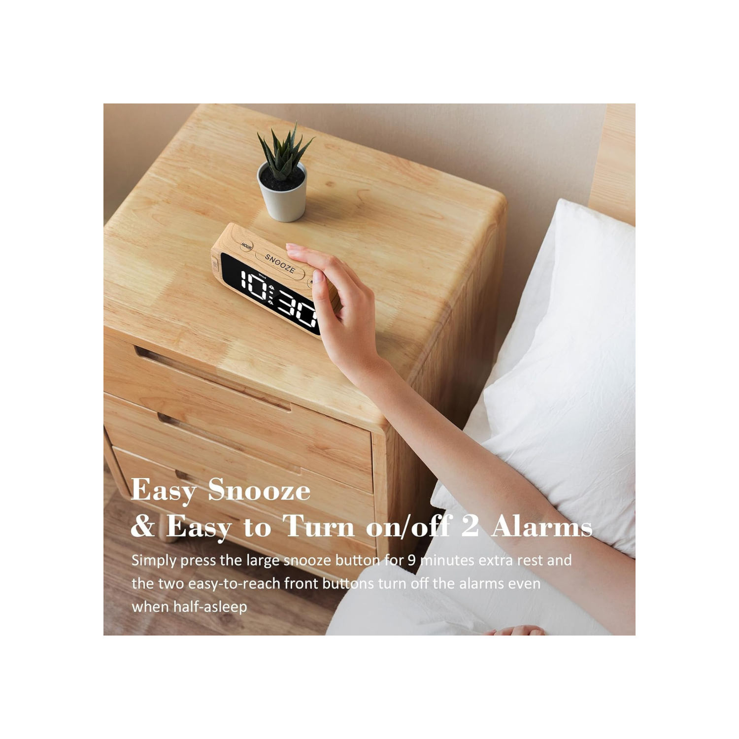 Odokee Digital Dual Alarm Clock for Bedroom, Easy to Set, 0-100% Dimmer, USB Charger, 5 Sounds Adjustable Volume, Weekday/Weekend Mode, Snooze,