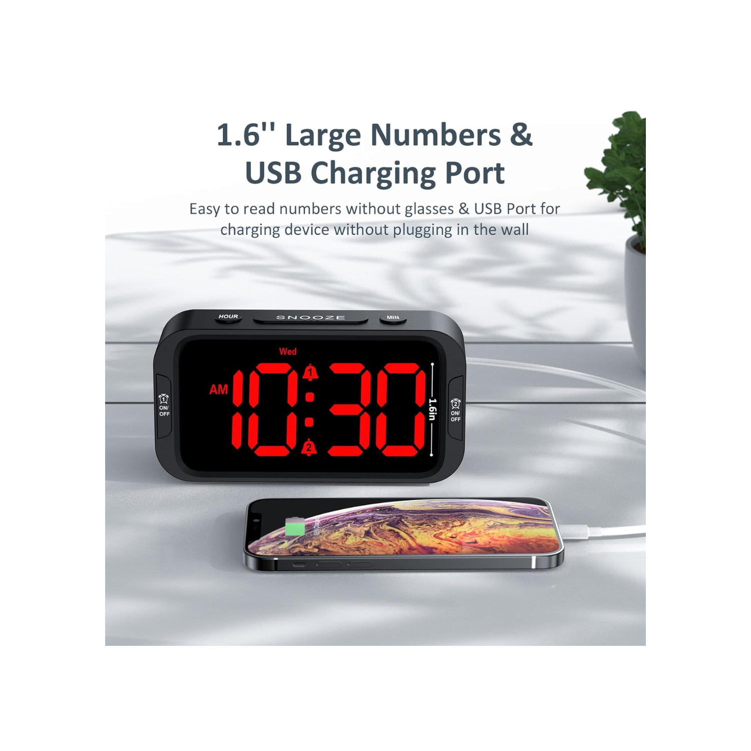 Odokee Digital Dual Alarm Clock for Bedroom, Easy to Set, 0-100% Dimmer, USB Charger, 5 Sounds Adjustable Volume, Weekday/Weekend Mode, Snooze,