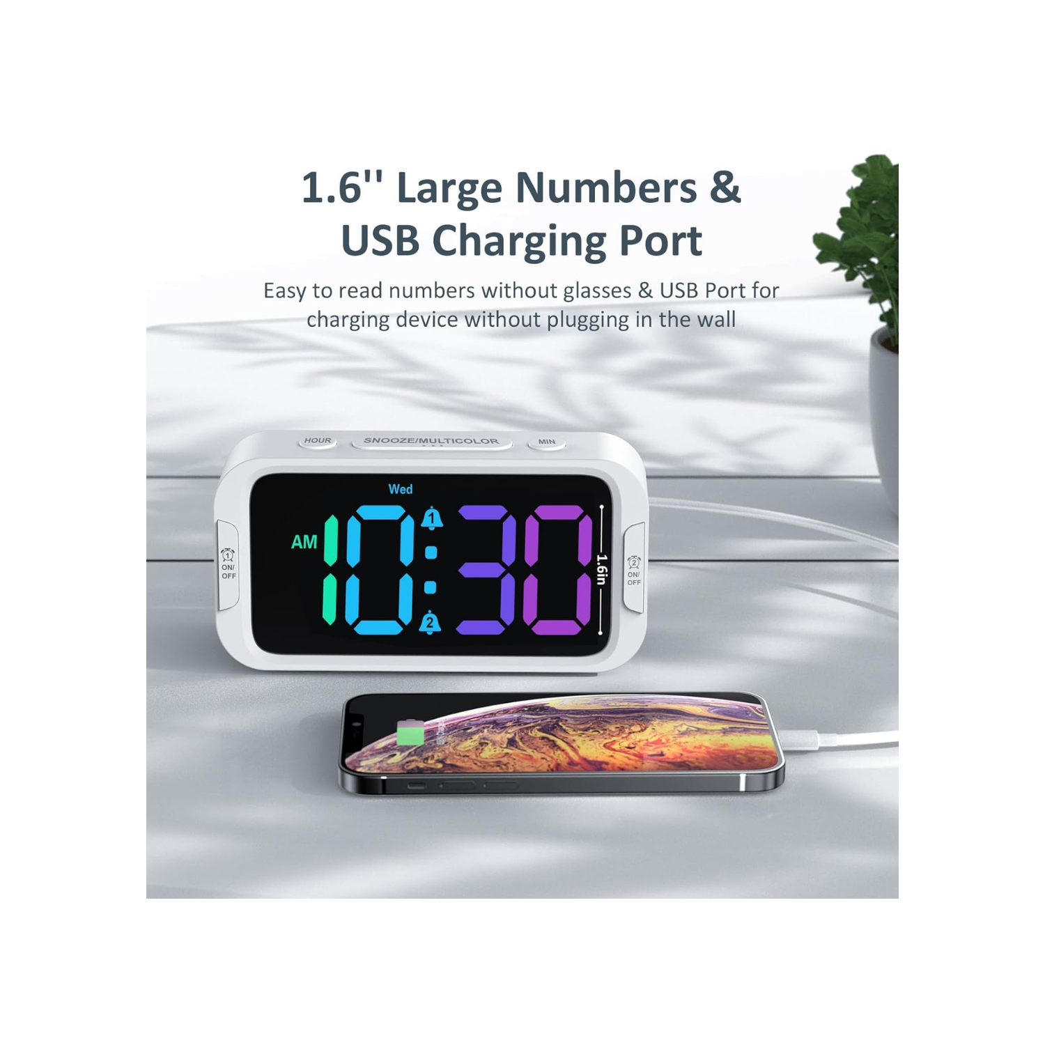 Odokee Digital Dual Alarm Clock for Bedroom, Easy to Set, 0-100% Dimmer, USB Charger, 5 Sounds Adjustable Volume, Weekday/Weekend Mode, Snooze,