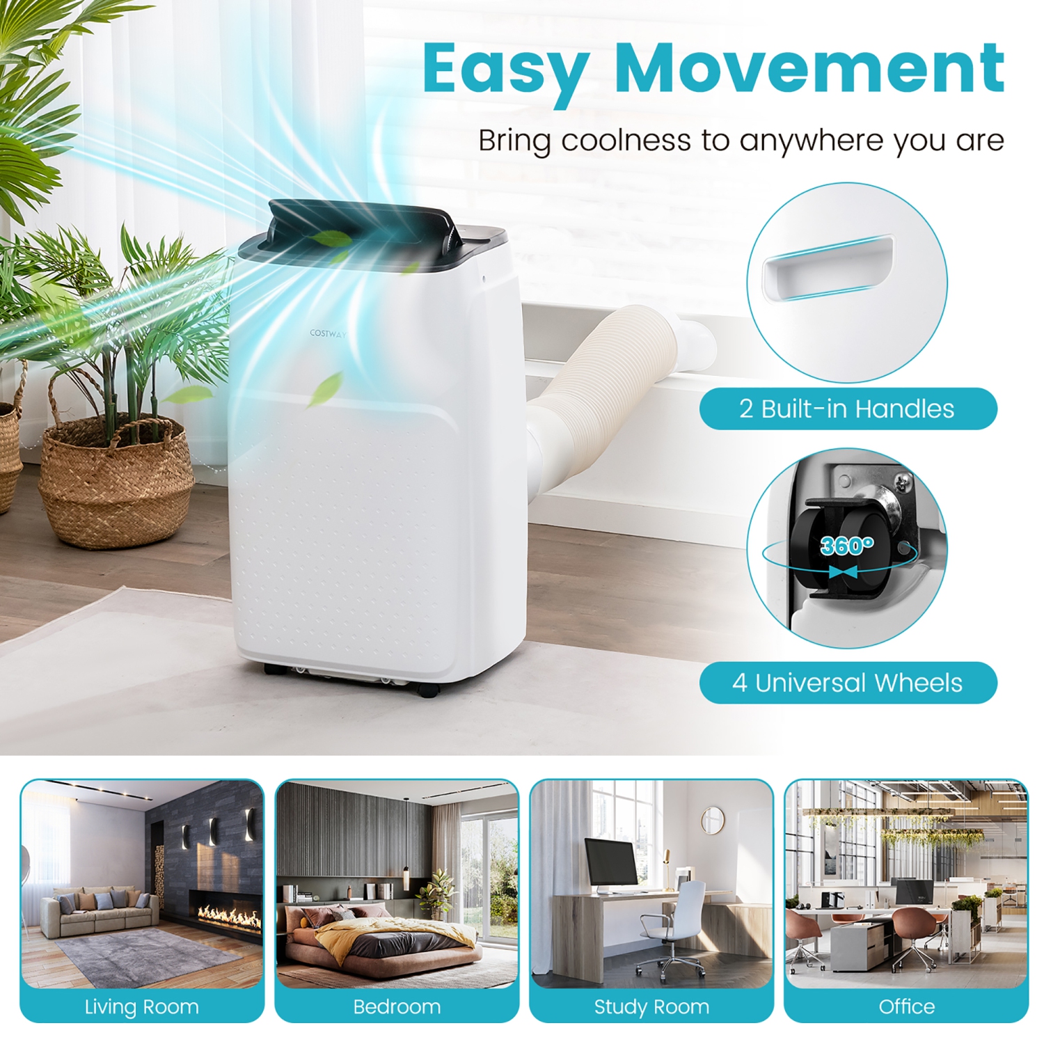 Costway 13,000 BTU Portable Air Conditioner, Smart WiFi Enabled AC with App & Voice Control, with Cool, Fan, Heat & Dehumidifier, Sleep Mode, 24H