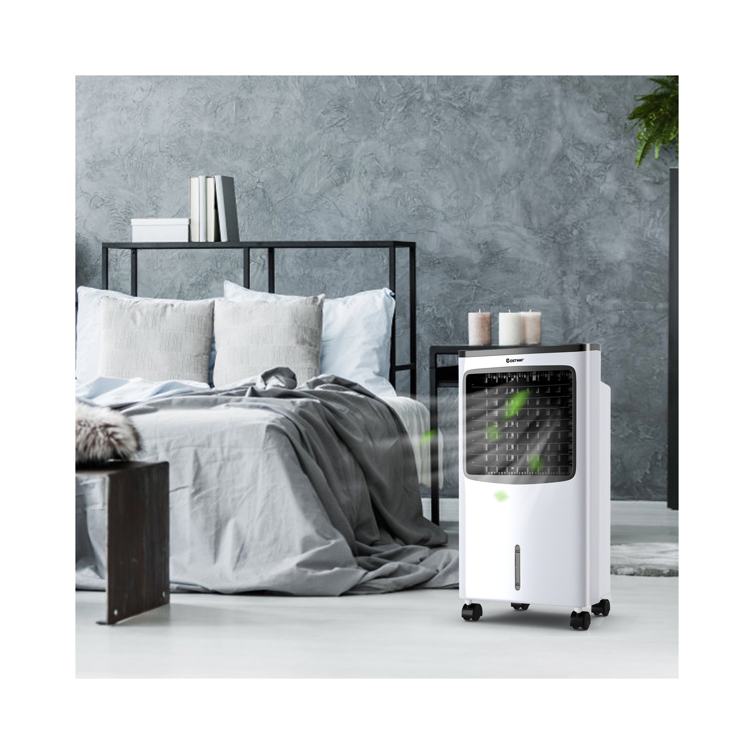 Costway Evaporative Cooler, Portable Cooling Fan with Remote Control, 3-Mode, 3-Speed and 7.5H Timer Function, Water Tank and Casters, Bladeless Air