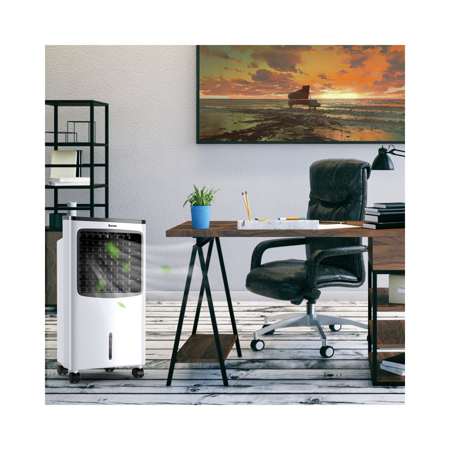 Costway Evaporative Cooler, Portable Cooling Fan with Remote Control, 3-Mode, 3-Speed and 7.5H Timer Function, Water Tank and Casters, Bladeless Air