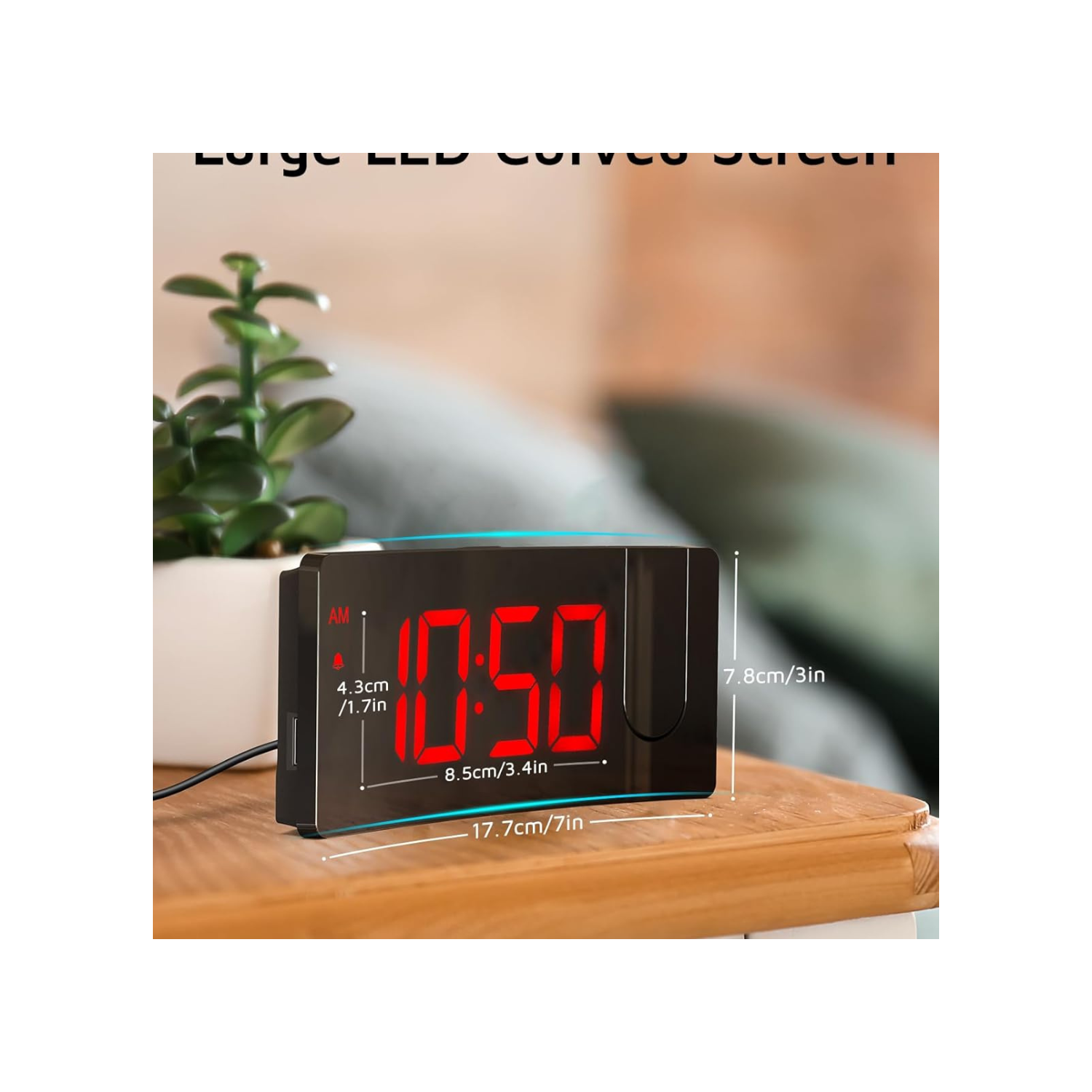 Projection Alarm Clock, Digital Clock with Modern Curved Design 180° Rotatable Projector, 3-Level Brightness Dimmer, Clear Blue LED Display,