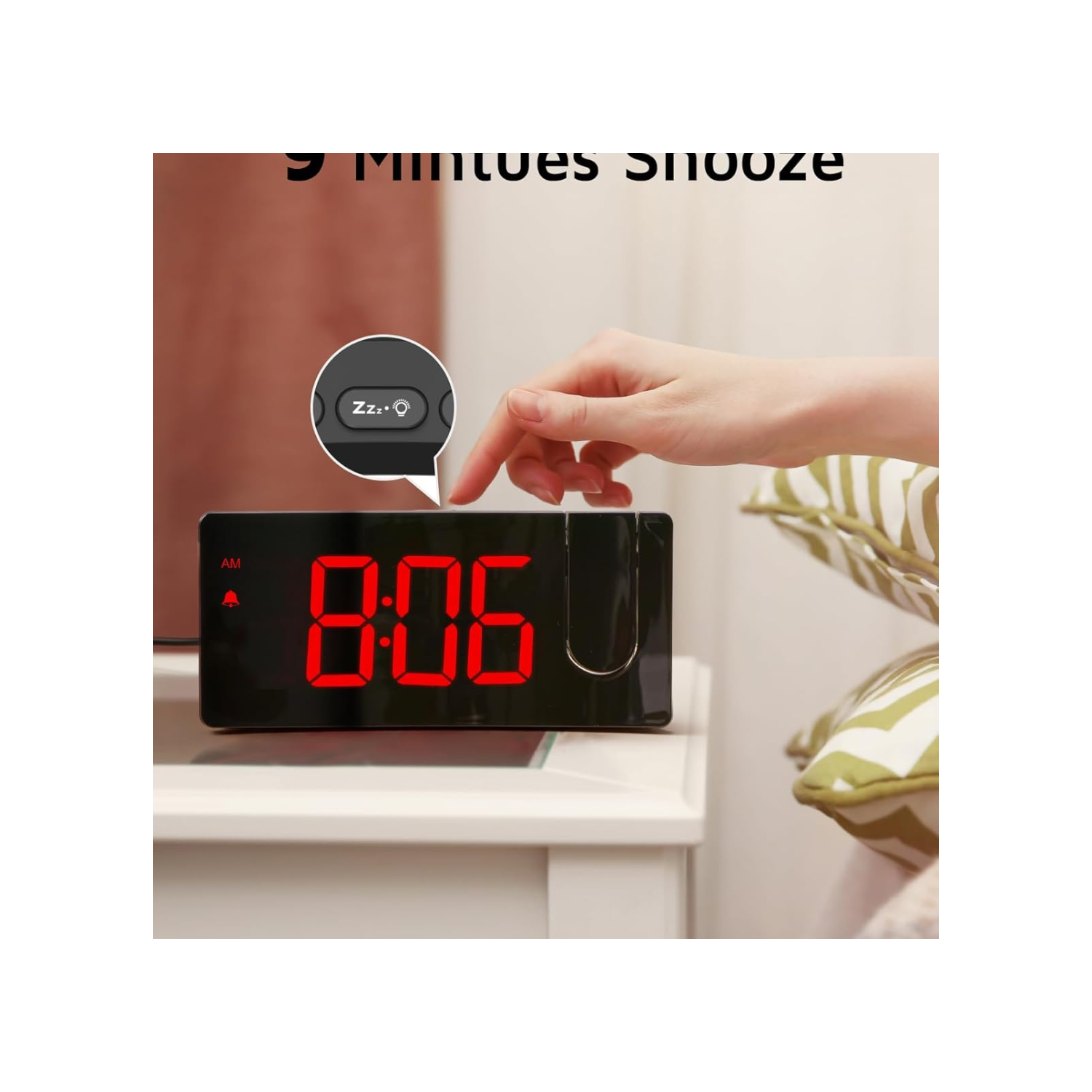 Projection Alarm Clock, Digital Clock with Modern Curved Design 180° Rotatable Projector, 3-Level Brightness Dimmer, Clear Blue LED Display,