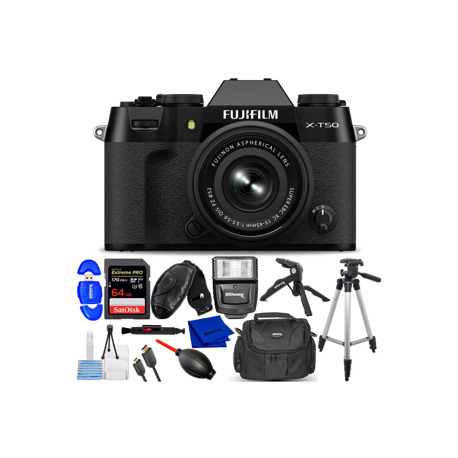 FUJIFILM X-T50 Mirrorless Camera with XC 15-45mm Lens - Accesssory Kit