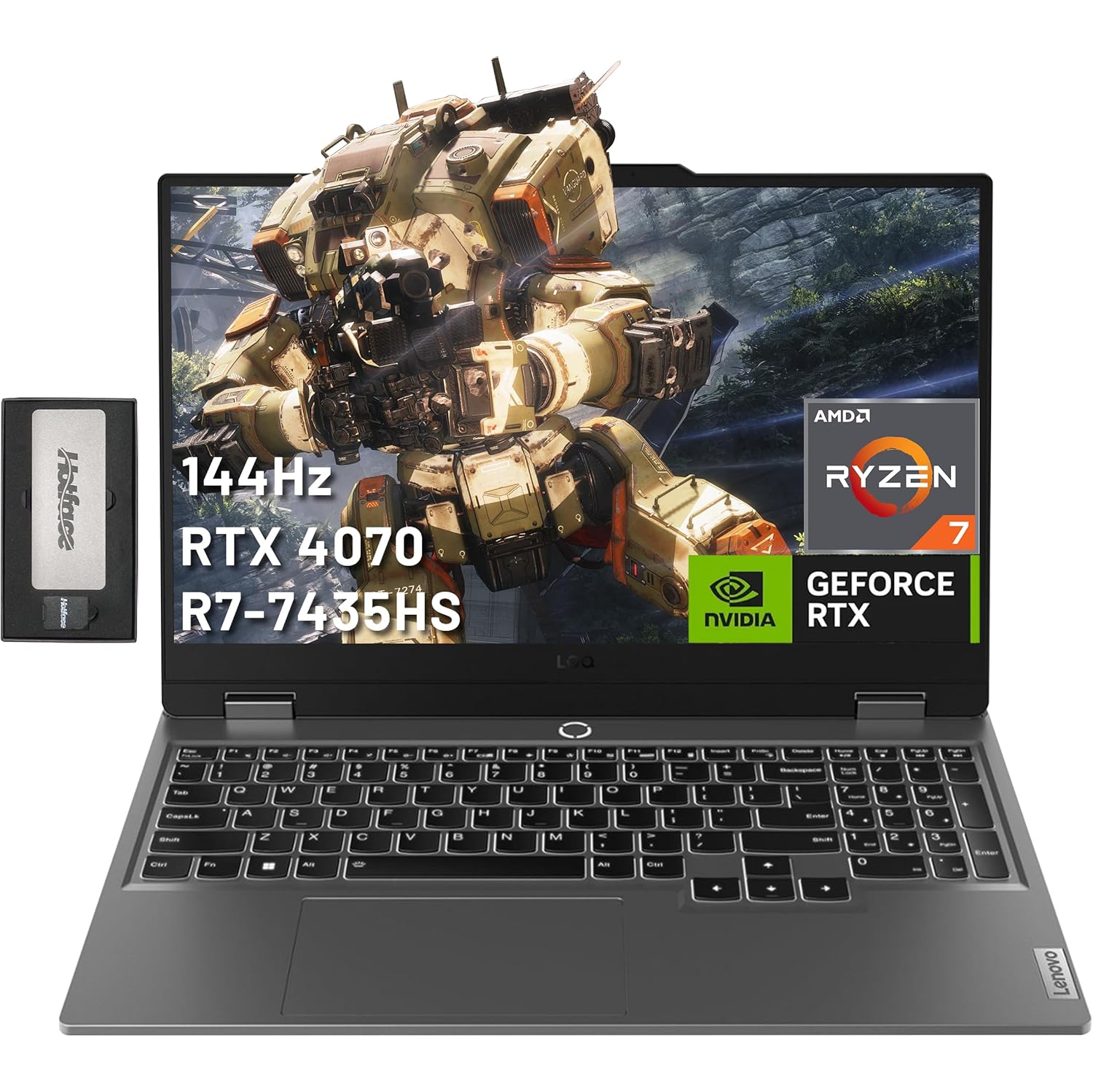 Lenovo LOQ 15.6" FHD 144Hz Gaming Laptop, AMD Ryzen 7 7435HS, 32GB DDR5, 1TB SSD, NVIDIA GeForce RTX 4070, Backlit Keyboard, Win 11 Pro, Luna Grey, 256GB Docking Station Set